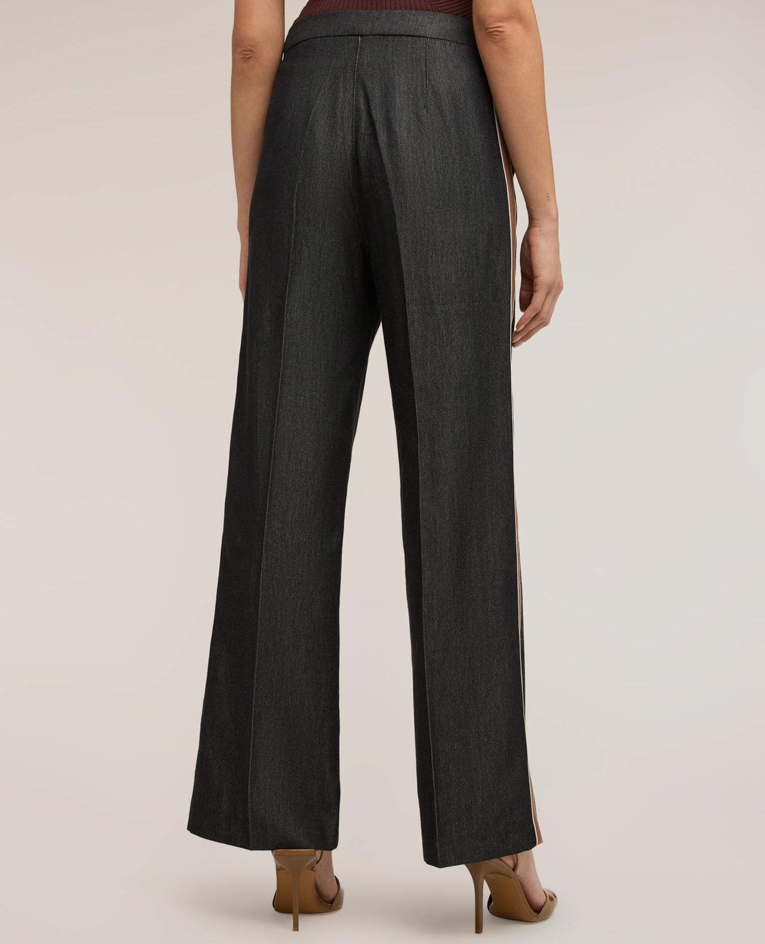Pantalones de mujer palazzo con bandas laterales cierre frontal con botones y cremallera - Motivi - Azul Azul-2