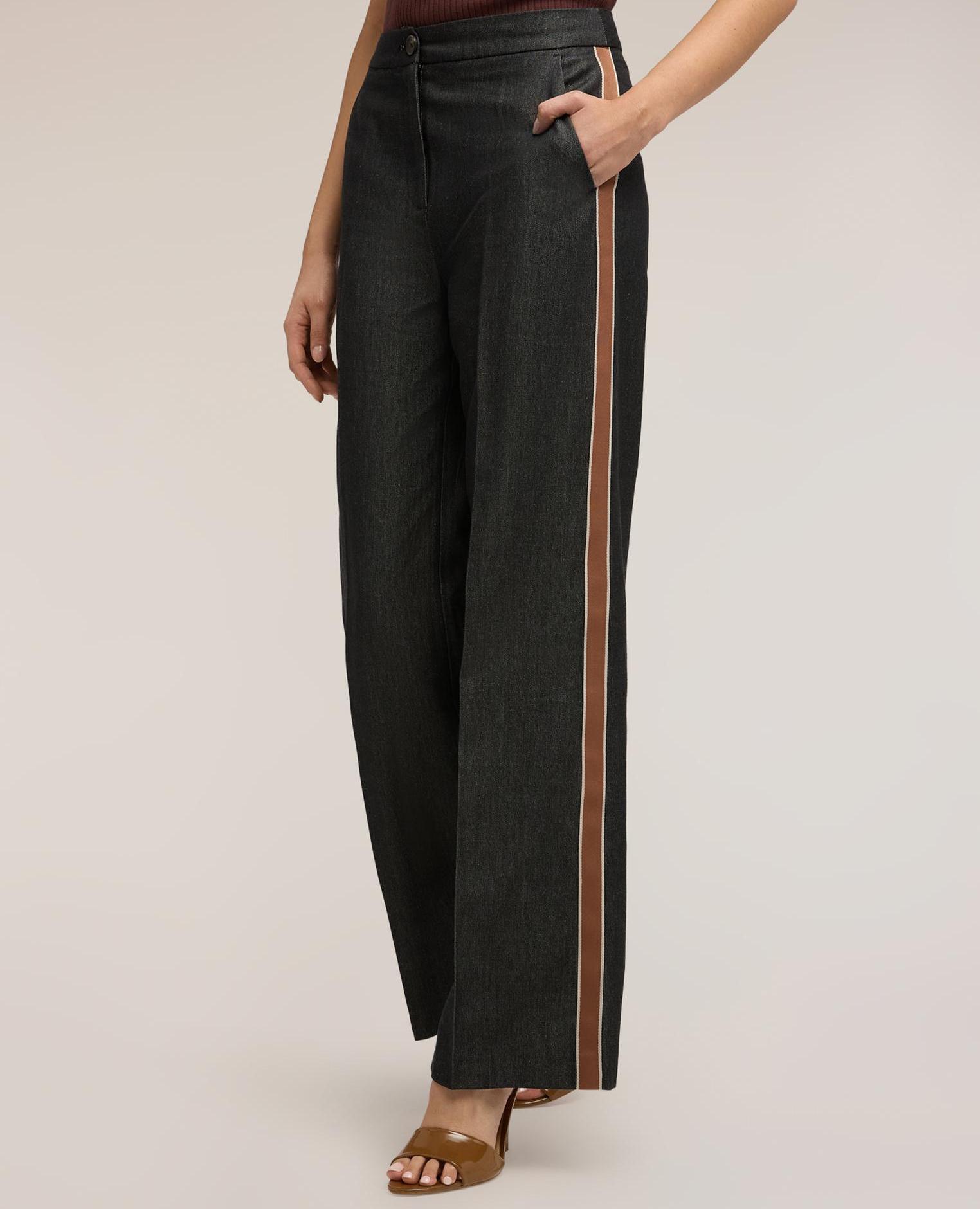 Pantalones de mujer palazzo con bandas laterales cierre frontal con botones y cremallera - Motivi - Azul Azul-4
