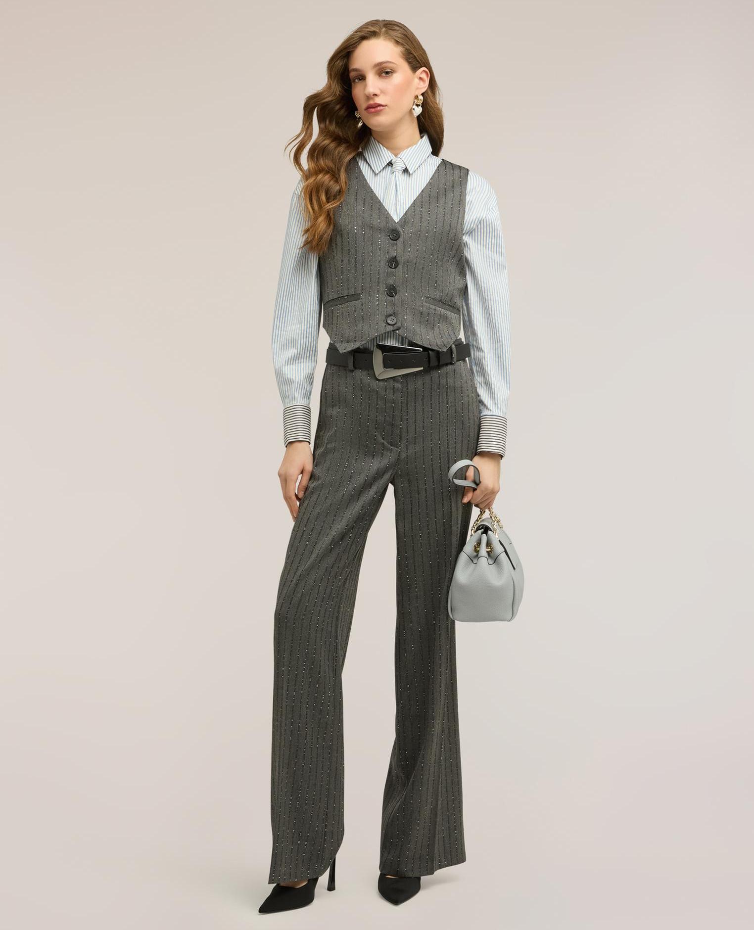 Motivi - Pantalones de mujer palazzo de rayas con micro lentejuelas.