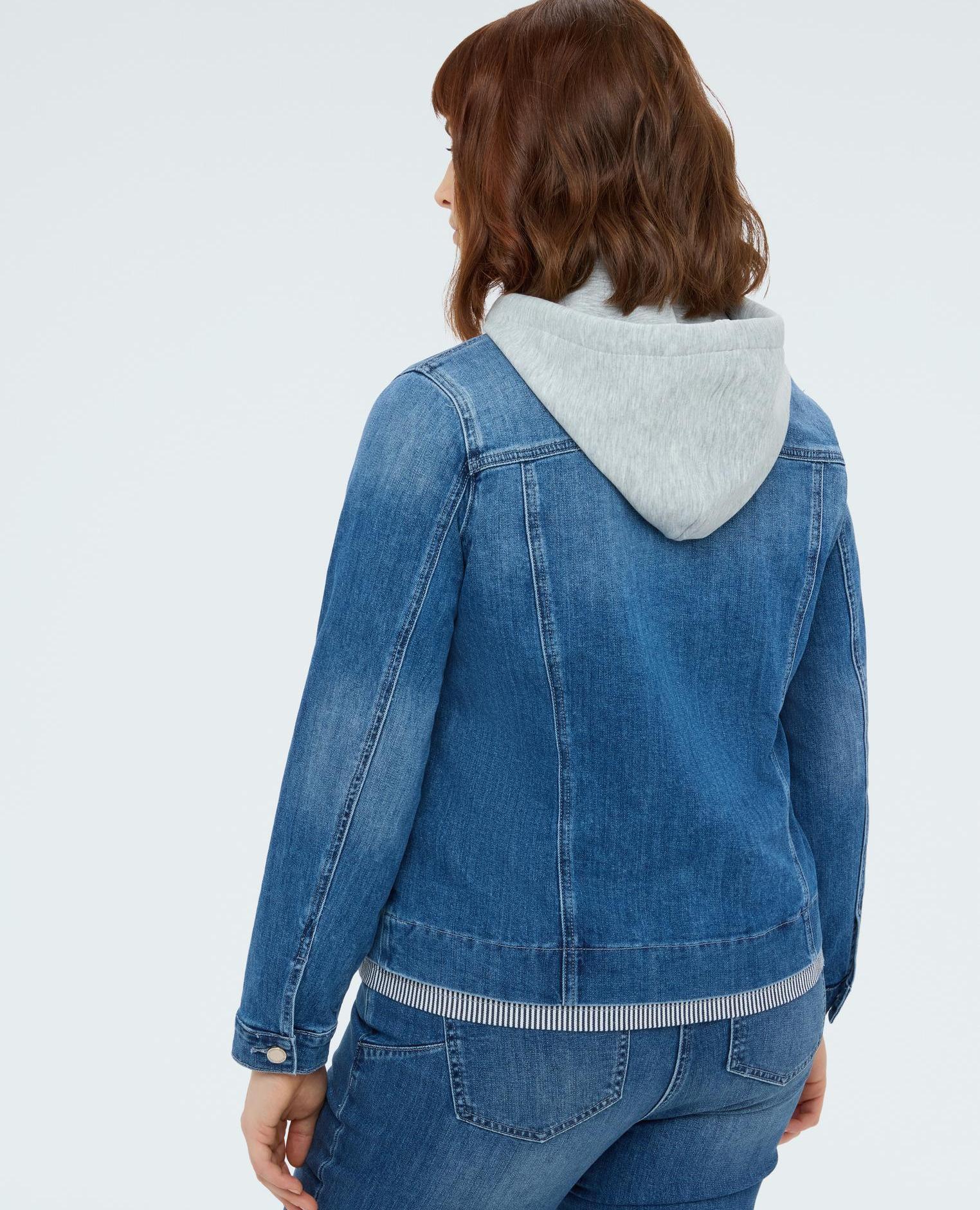 Chaqueta de mujer de denim con capucha de sudadera desmontable - Fiorella Rubino - Azul Azul-2