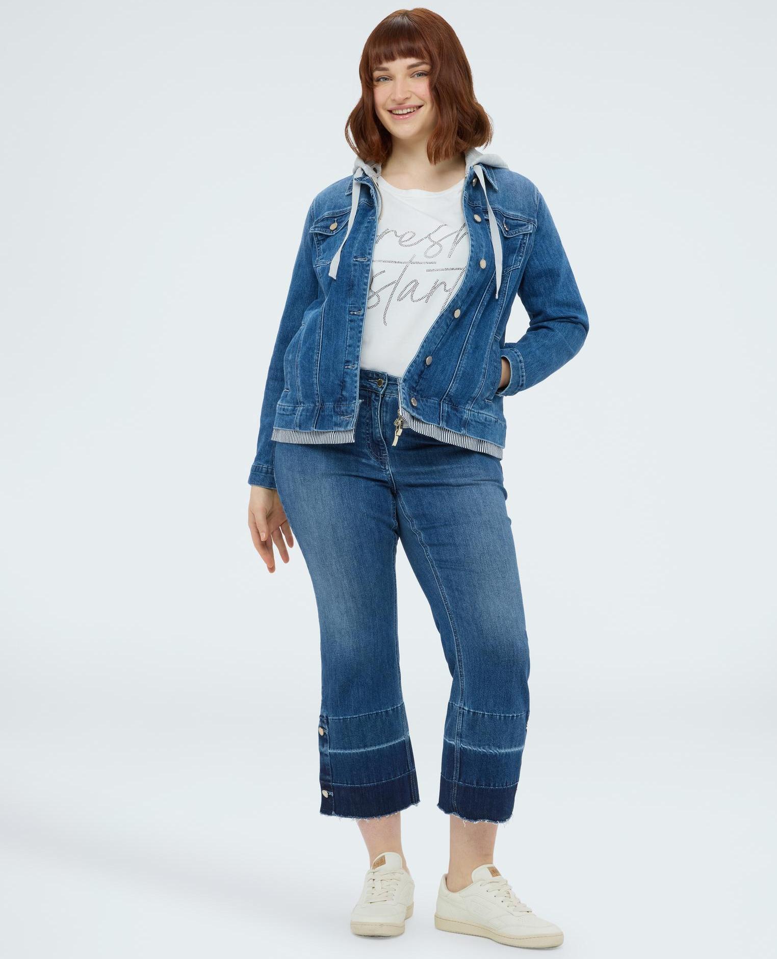 Chaqueta de mujer de denim con capucha de sudadera desmontable - Fiorella Rubino - Azul Azul-3