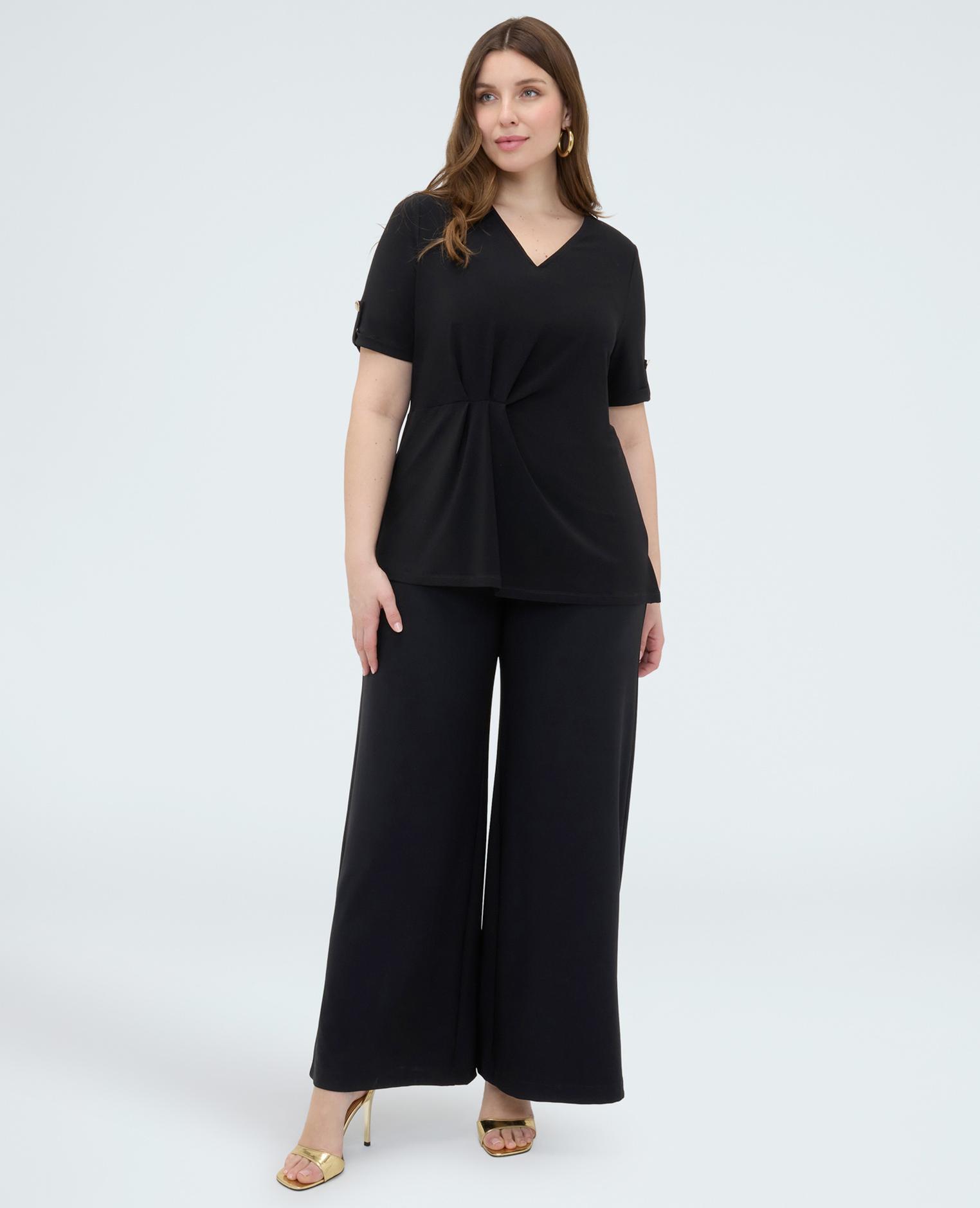 Camiseta de mujer de jersey con drapeado ajuste y diseño para el máximo confort - Fiorella Rubino - Negro Negro-1