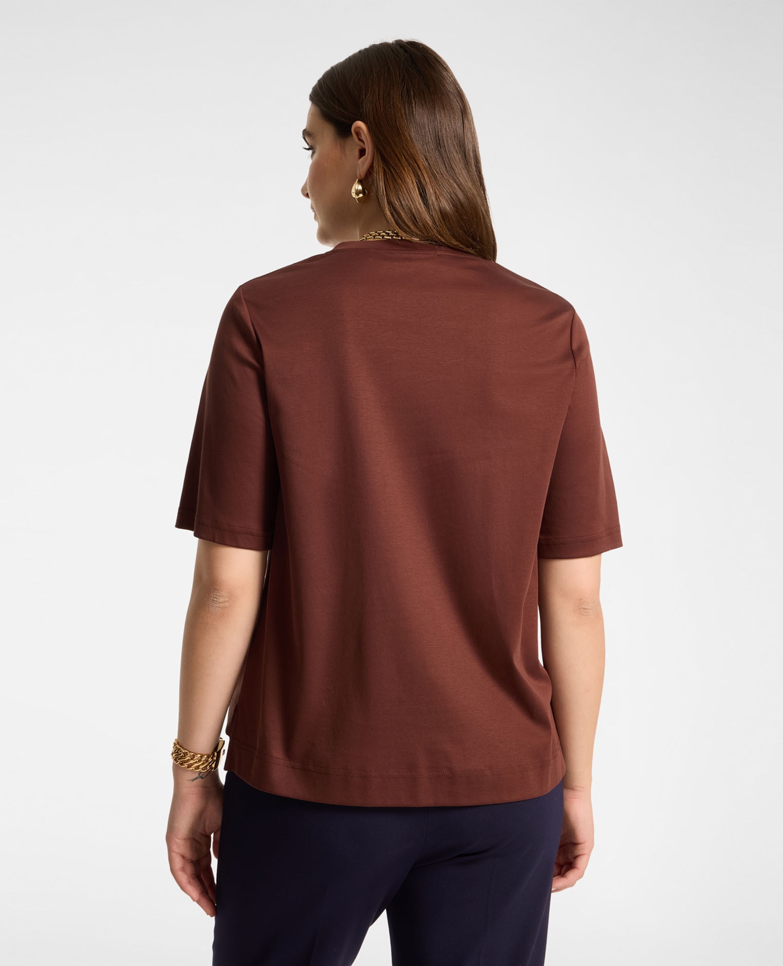 Camiseta de mujer de algodón con aplicación de libélula ajuste regular y mangas cortas - Elena Miró - Marrón Marrón-2