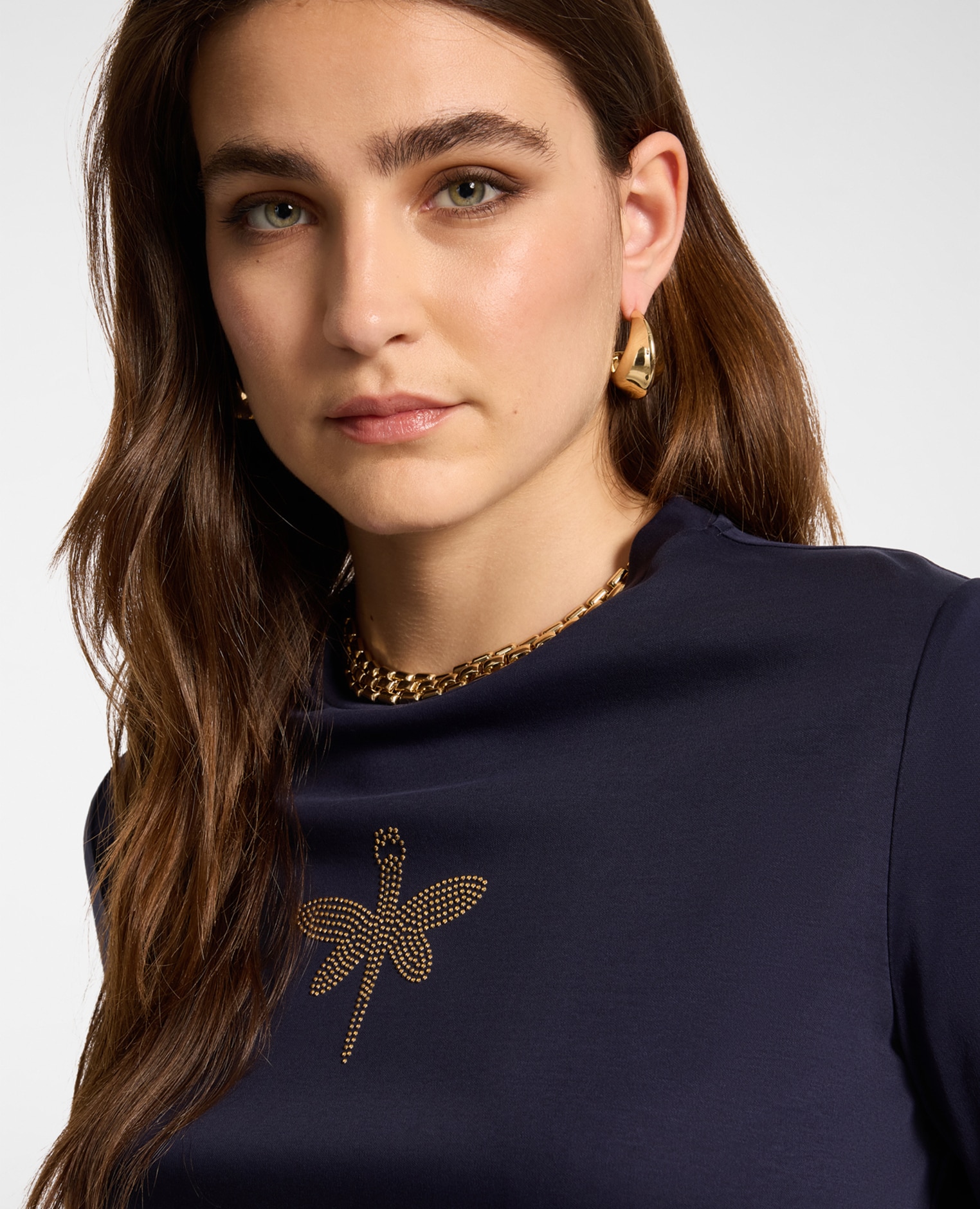 Camiseta de mujer de algodón con aplicación de libélula ajuste regular y mangas cortas - Elena Miró - Azul Azul-4