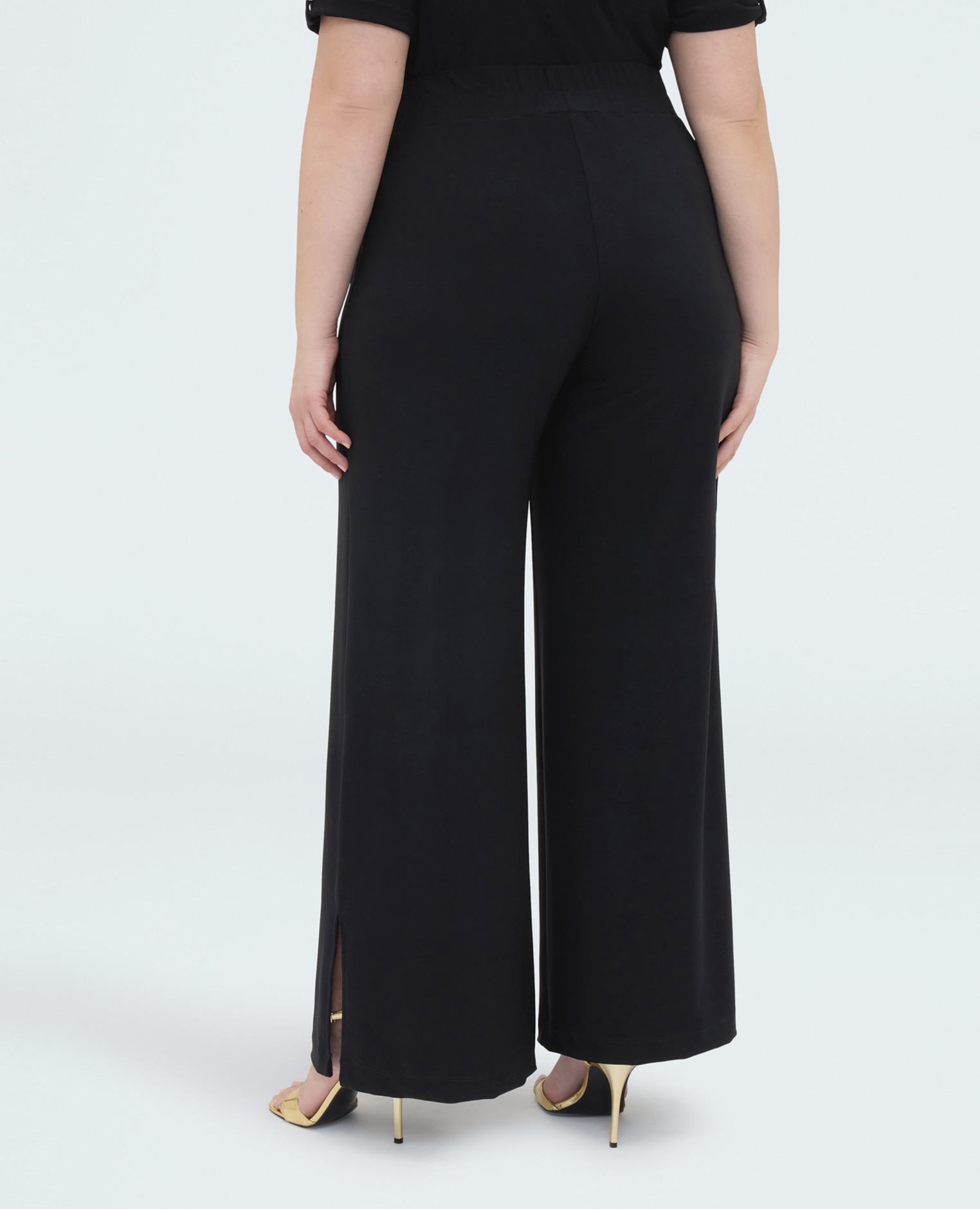 Pantalones de mujer wide leg de punto súper cómodas gracias a la cintura elástica - Fiorella Rubino - Negro Negro-2