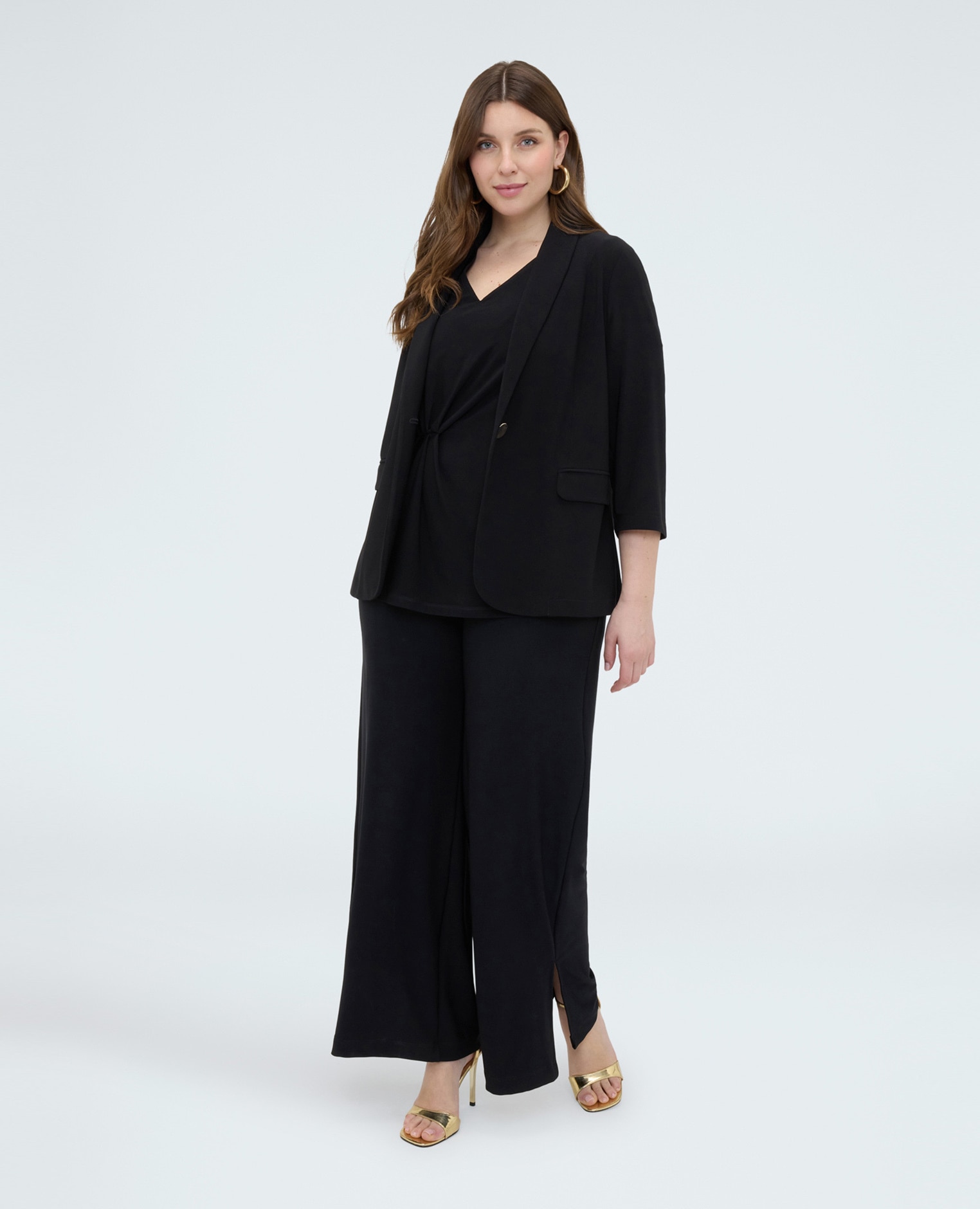 Pantalones de mujer wide leg de punto súper cómodas gracias a la cintura elástica - Fiorella Rubino - Negro Negro-3