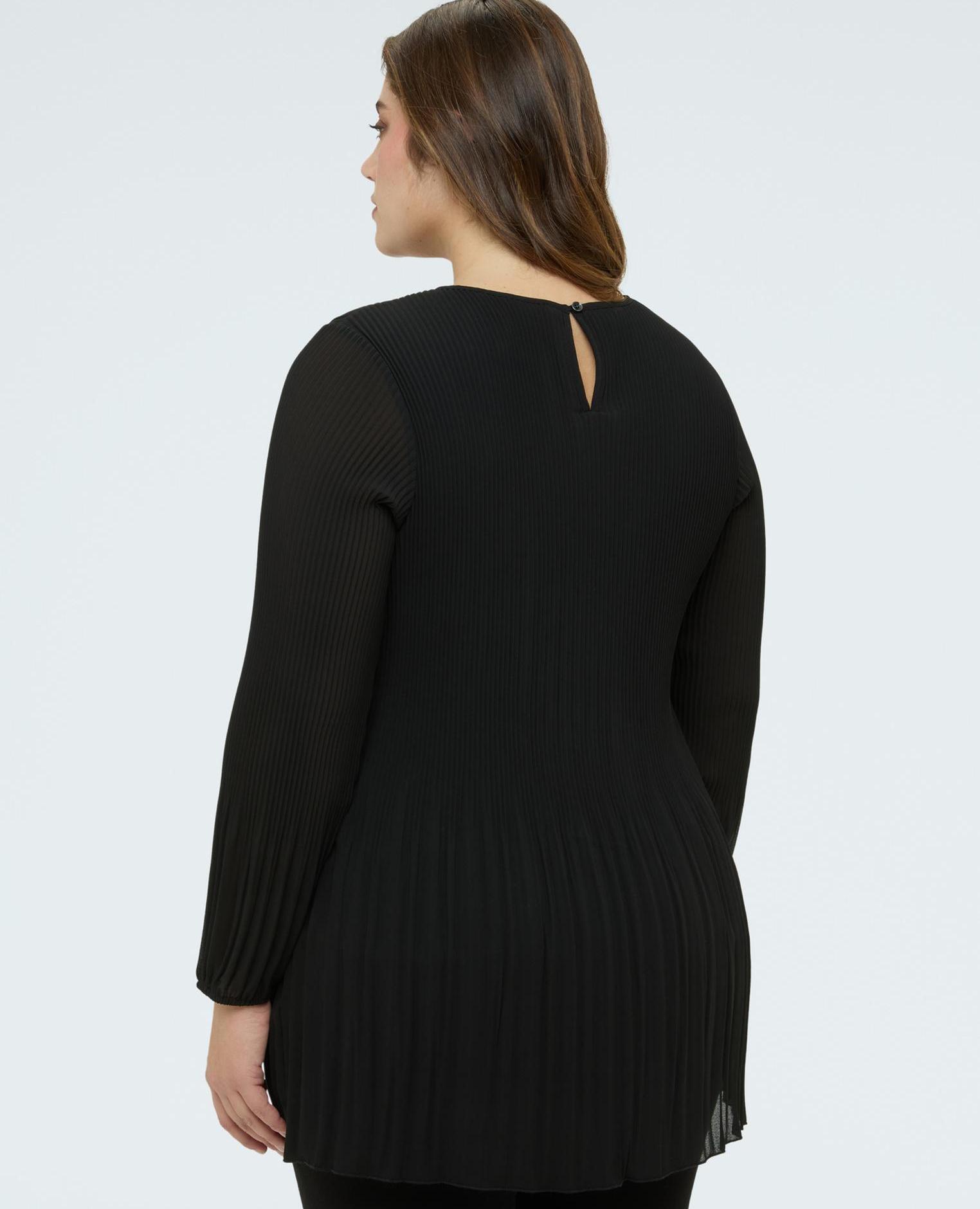 Blusa de mujer plisada de georgette con joya - Fiorella Rubino - Negro Negro-2
