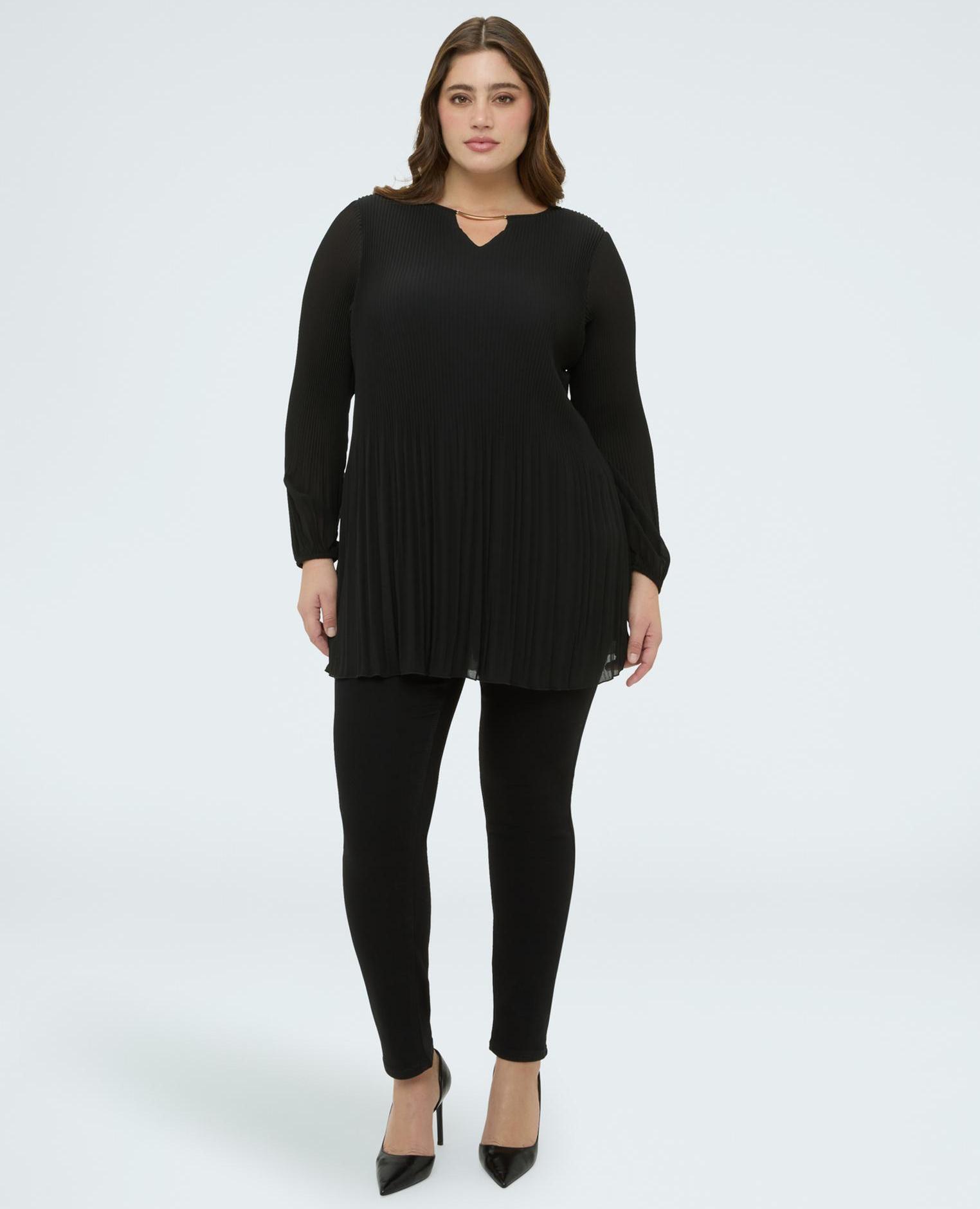 Blusa de mujer plisada de georgette con joya - Fiorella Rubino - Negro Negro-3