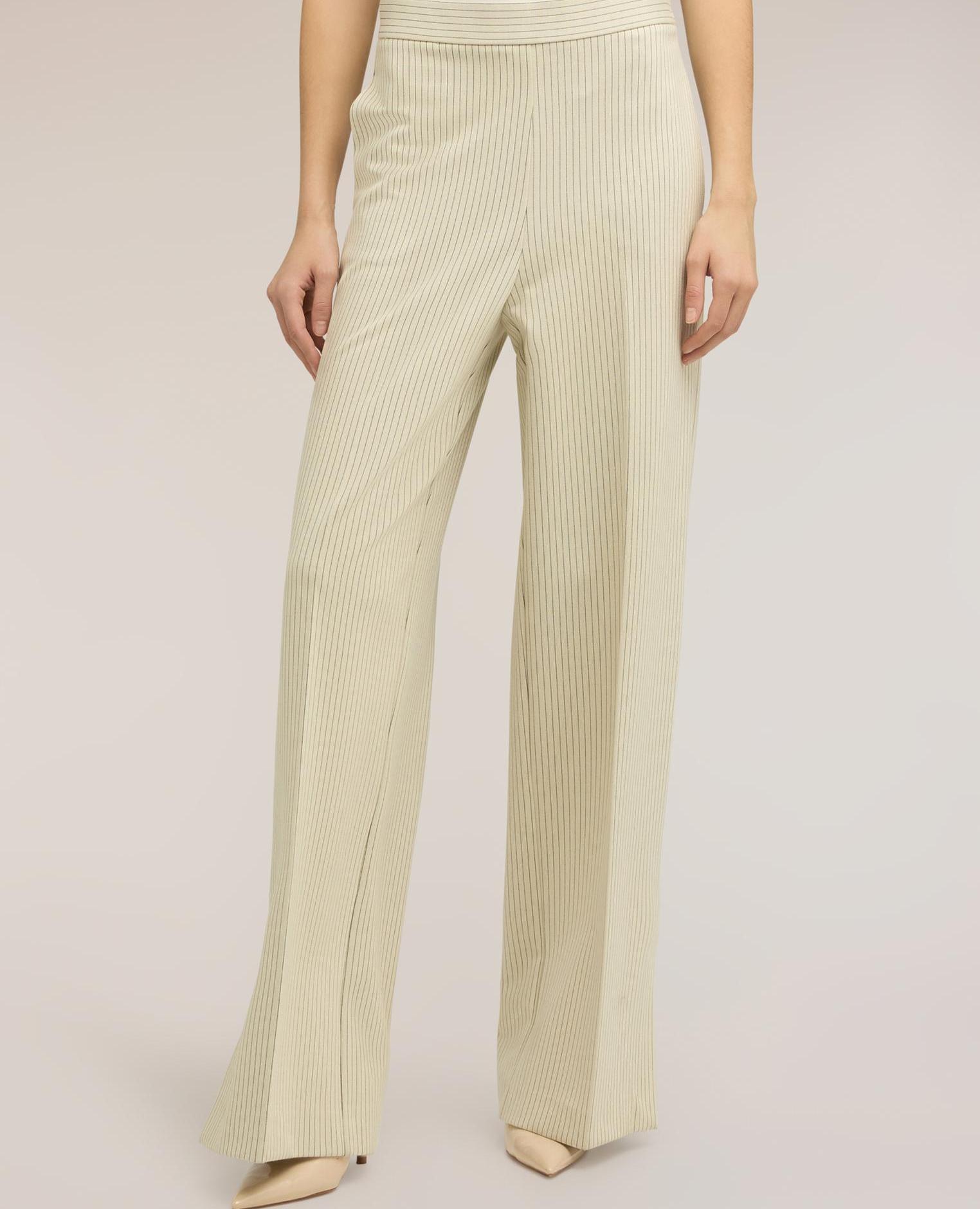 Pantalones de mujer palazzo en punto milano a rayas - Motivi - Blanco Blanco-3