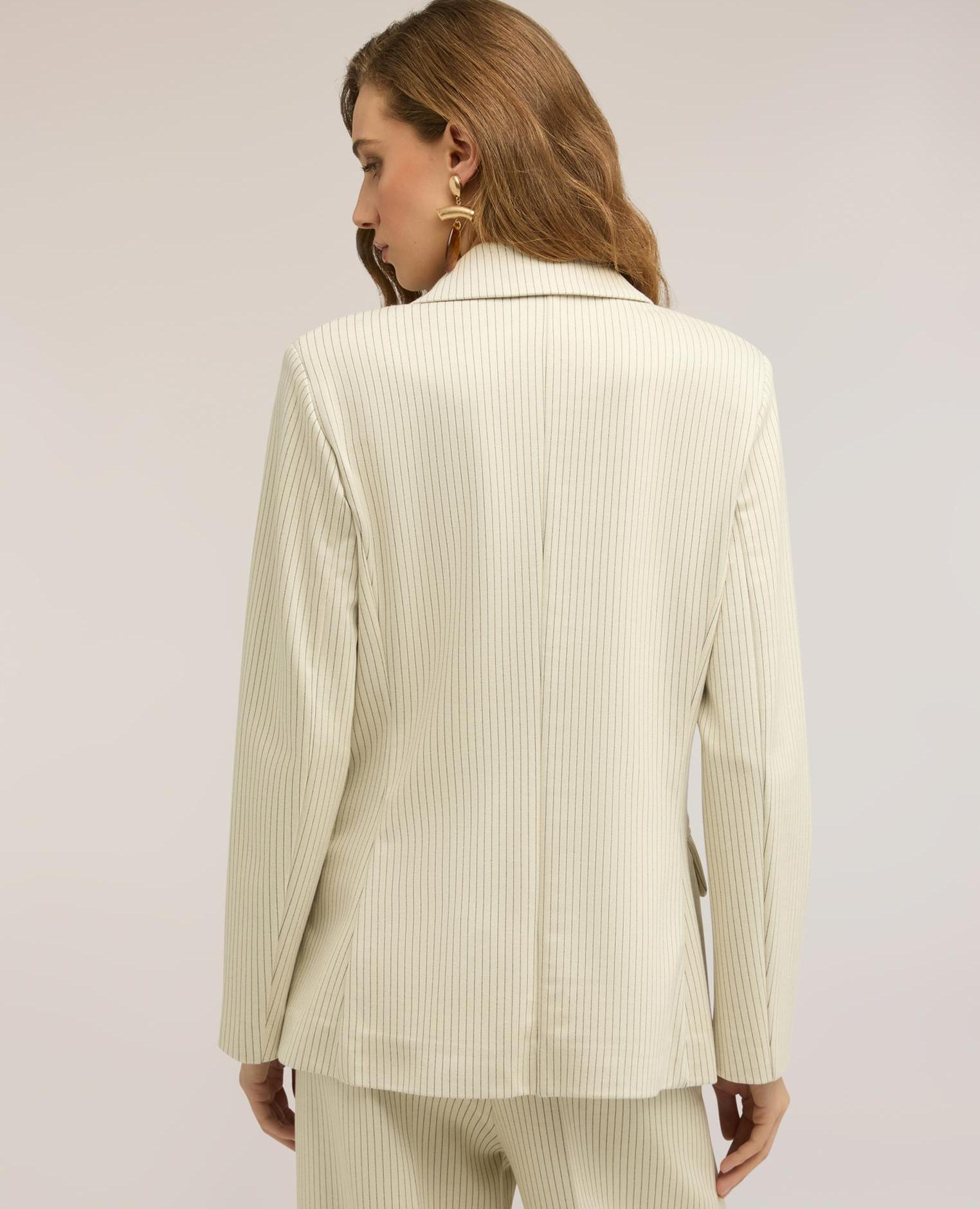 Blazer de mujer cruzado de rayas diplomáticas en mezcla de algodón - Motivi - Blanco Blanco-2