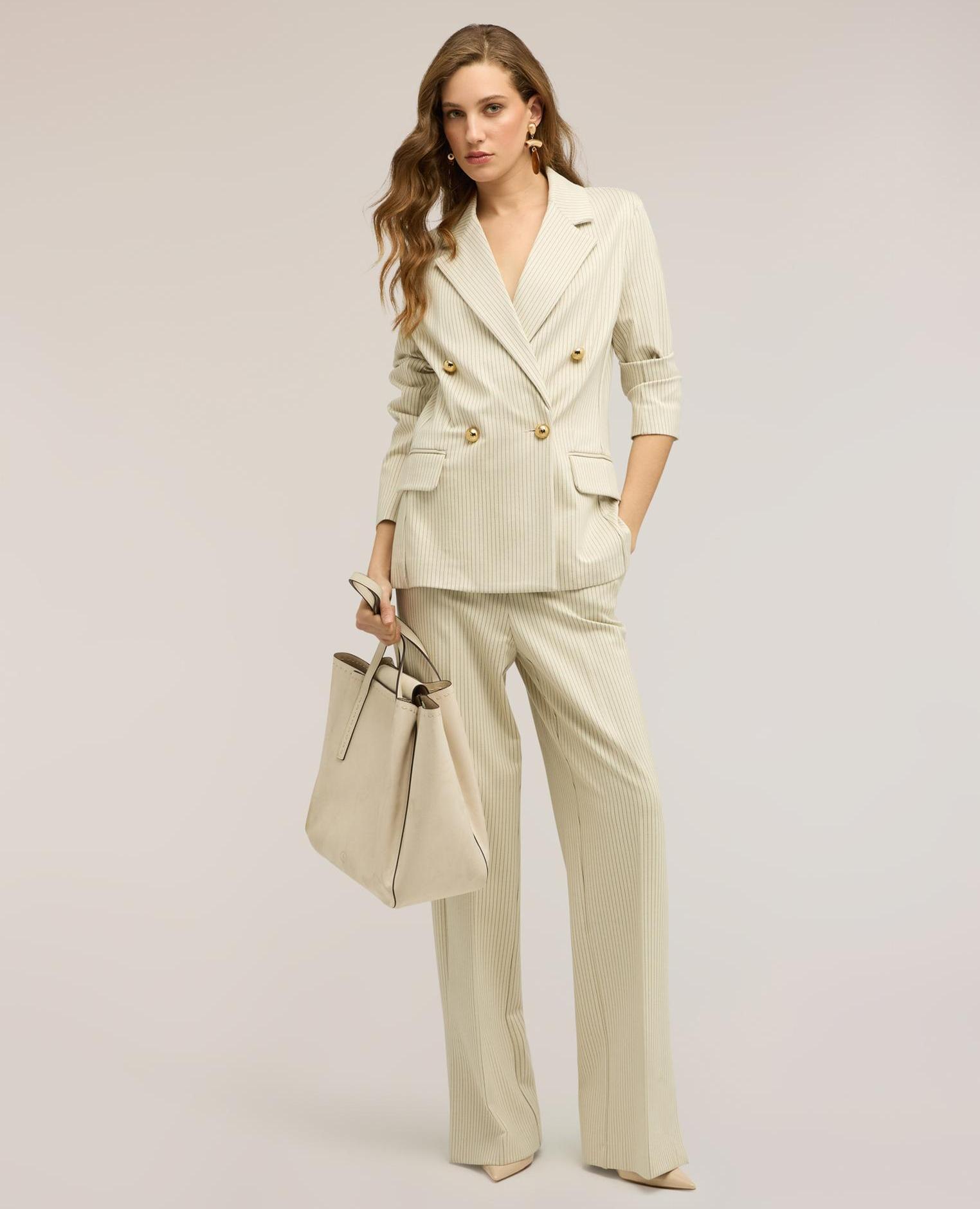 Blazer de mujer cruzado de rayas diplomáticas en mezcla de algodón - Motivi - Blanco Blanco-3