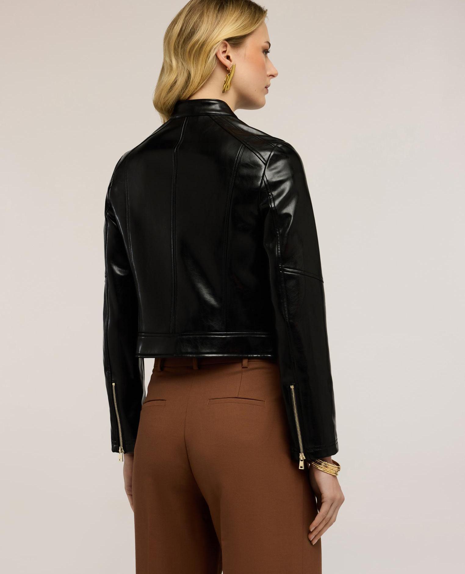 Chaqueta de mujer con cremallera y cuello mao modelo corto con ajuste fitted - Motivi - Negro Negro-2