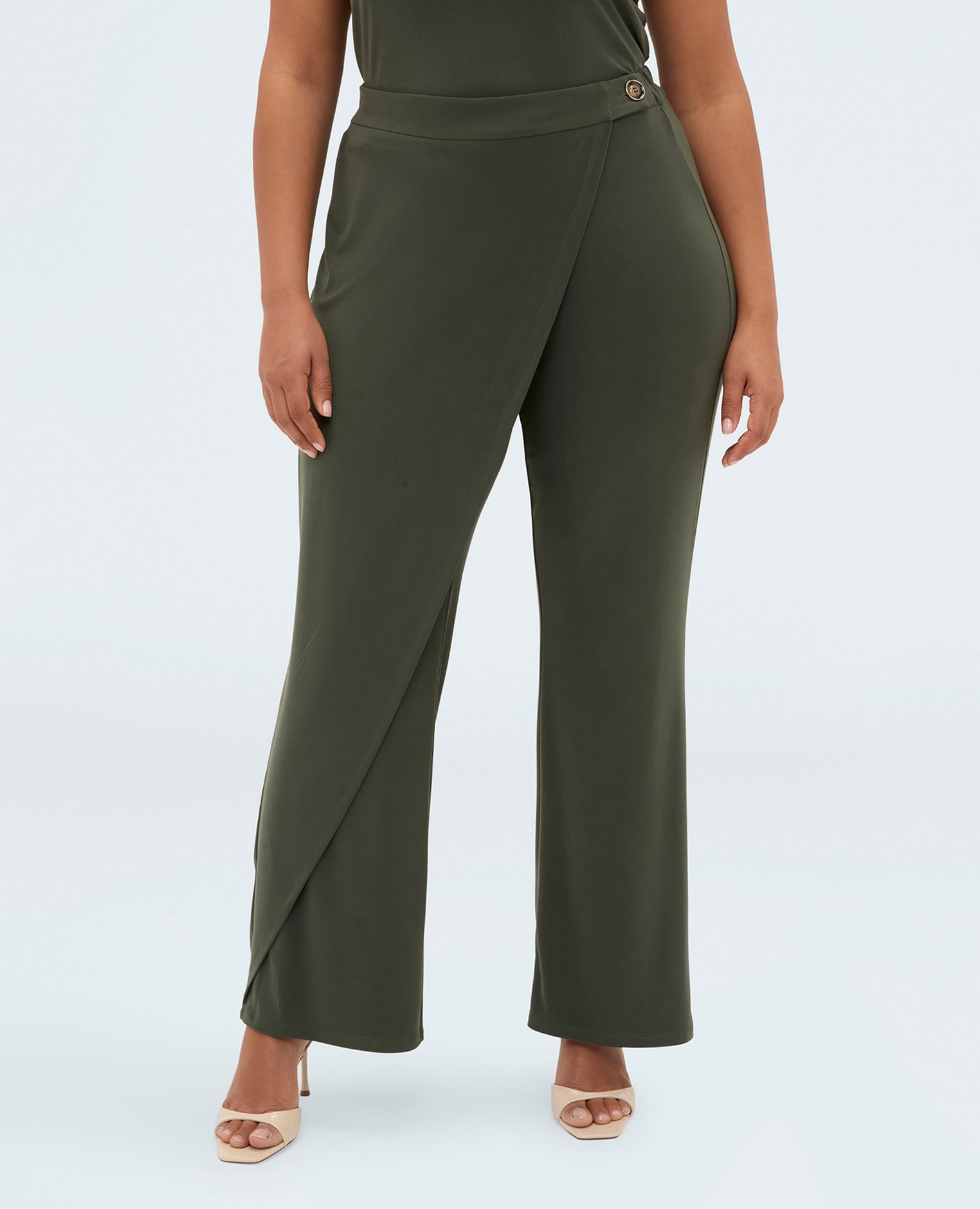 Pantalones de mujer de punto con cierre cruzado cierre con banda elástica en la cintura para el máximo confort - Fiorella Rubino - Verde Verde-3