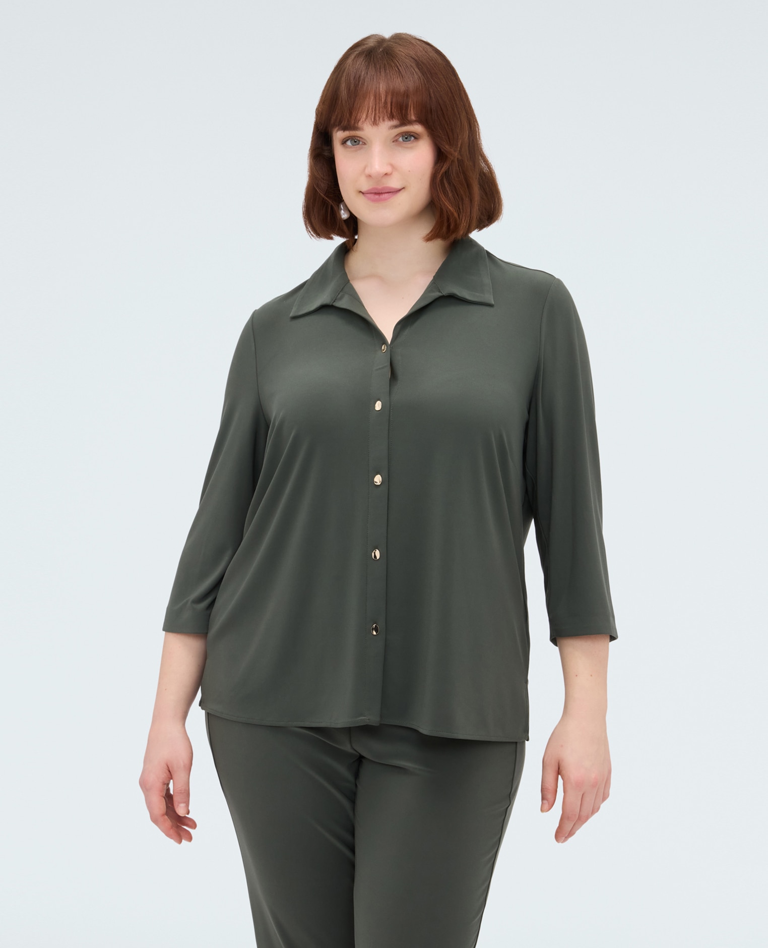 Camisa de mujer de jersey con cuello máximo confort - Fiorella Rubino - Verde Verde-1