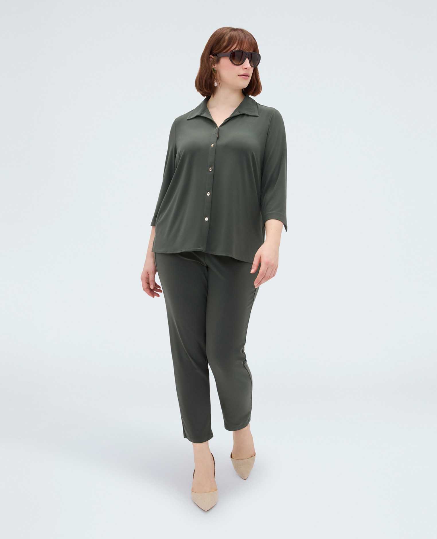 Camisa de mujer de jersey con cuello máximo confort - Fiorella Rubino - Verde Verde-3