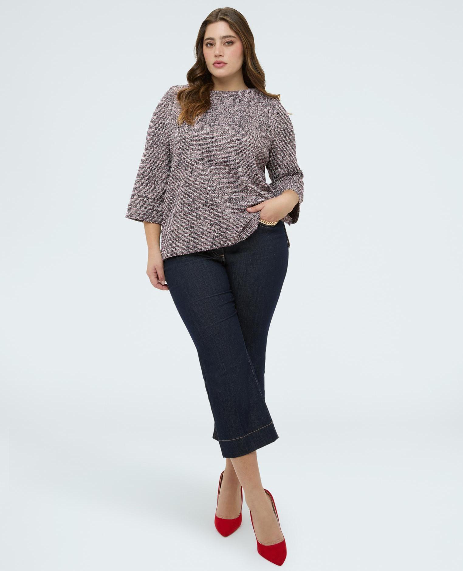 Sudadera de mujer con cuello amplio escote amplio mangas ranglan de tres cuartos - Fiorella Rubino - Rosa Rosa-3