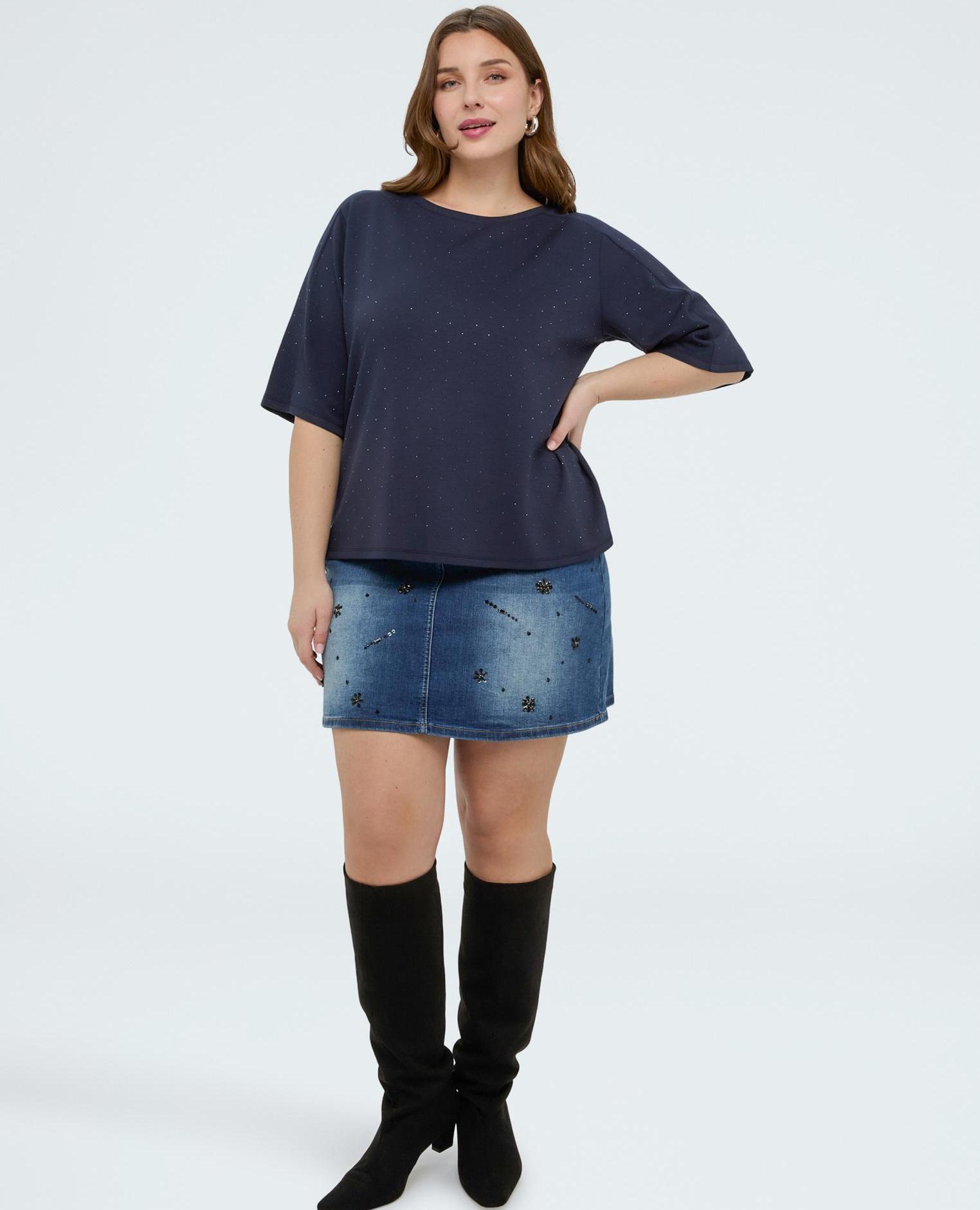 Fiorella Rubino - Sudadera de mujer con aplicaciones luminosas escote redondo.
