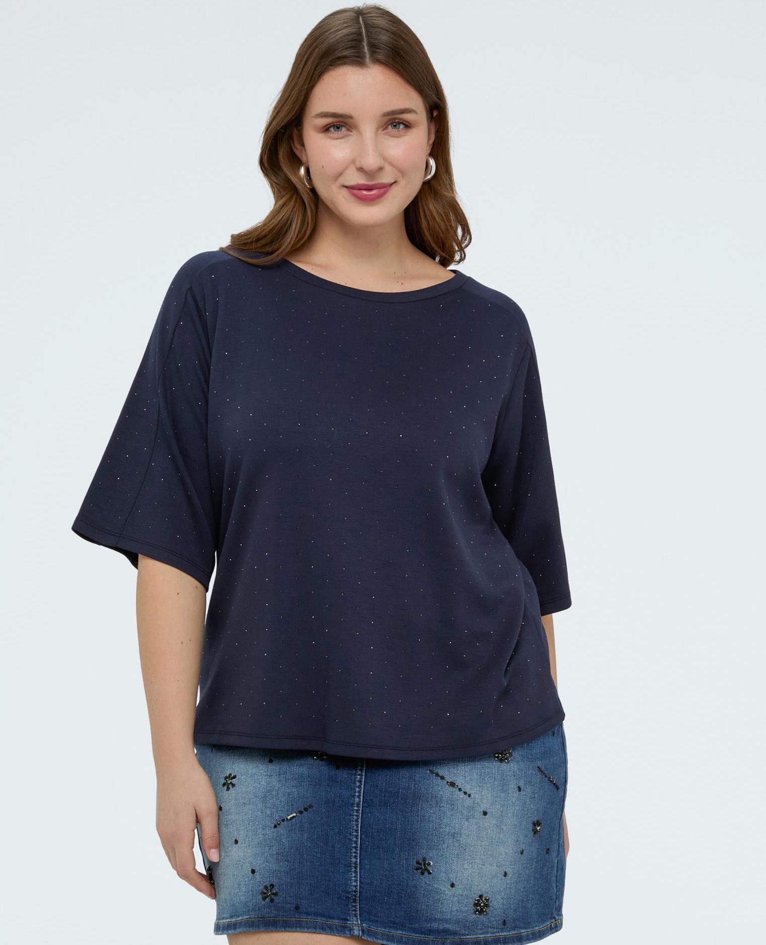 Sudadera de mujer con aplicaciones luminosas escote redondo - Fiorella Rubino - Azul Azul-2
