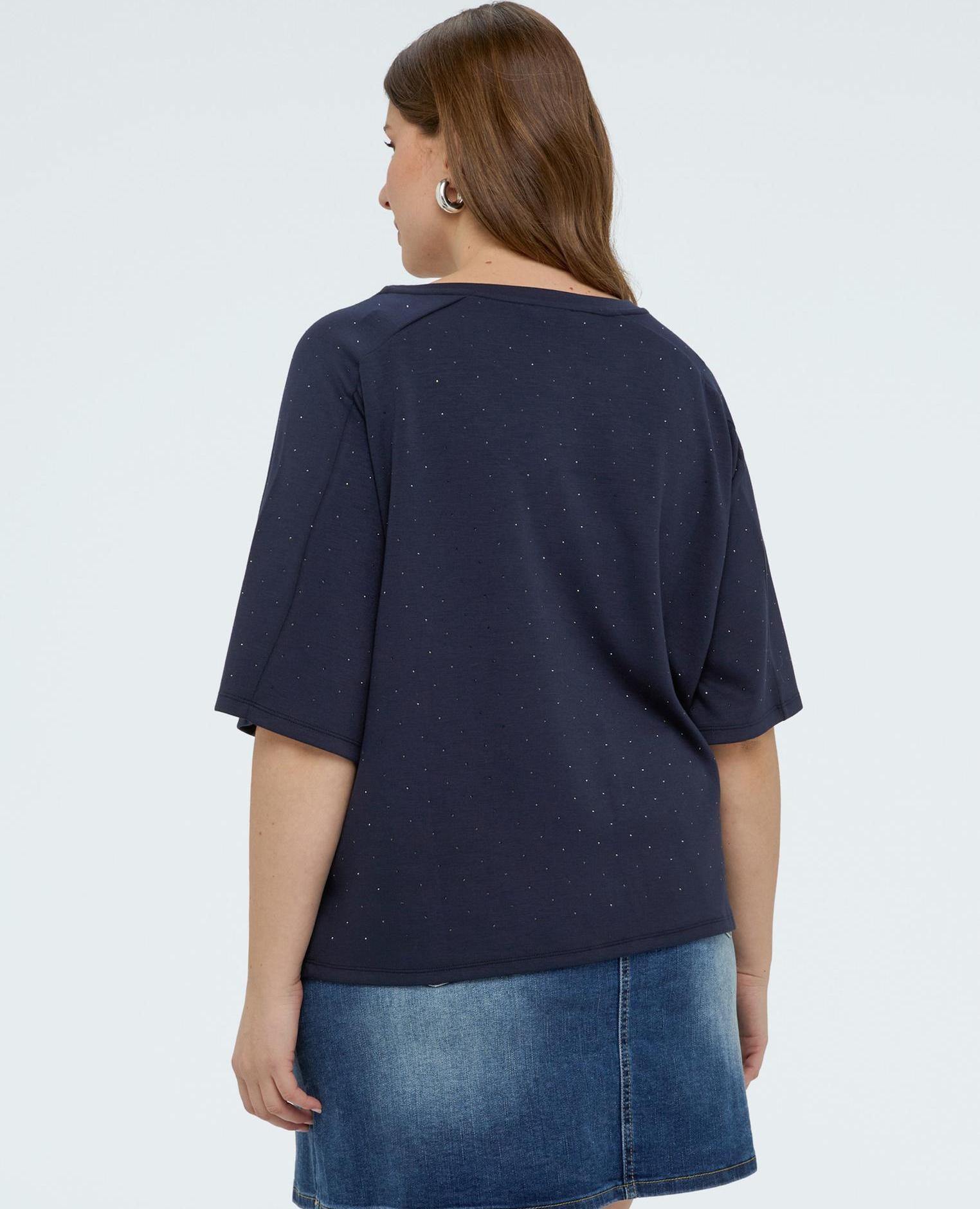Sudadera de mujer con aplicaciones luminosas escote redondo - Fiorella Rubino - Azul Azul-4