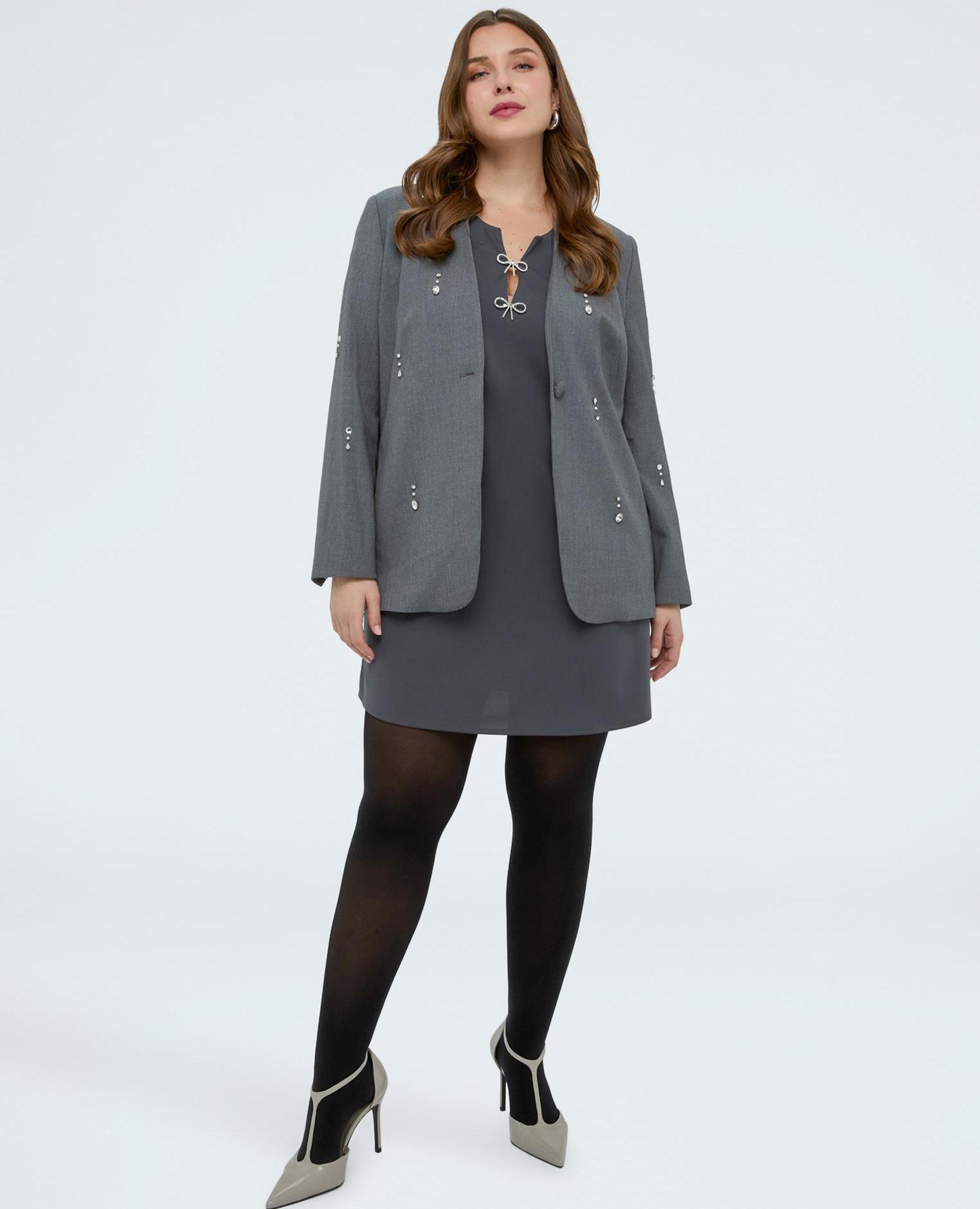 Vestido corto en punto milano con lazos mangas cortas - Fiorella Rubino - Gris Gris-1
