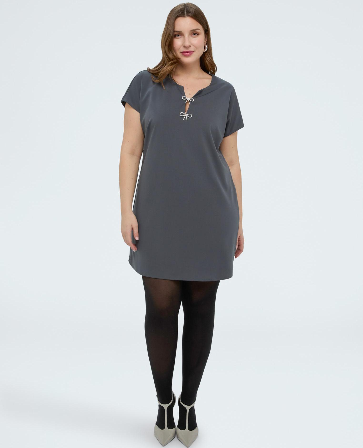 Vestido corto en punto milano con lazos mangas cortas - Fiorella Rubino - Gris Gris-3