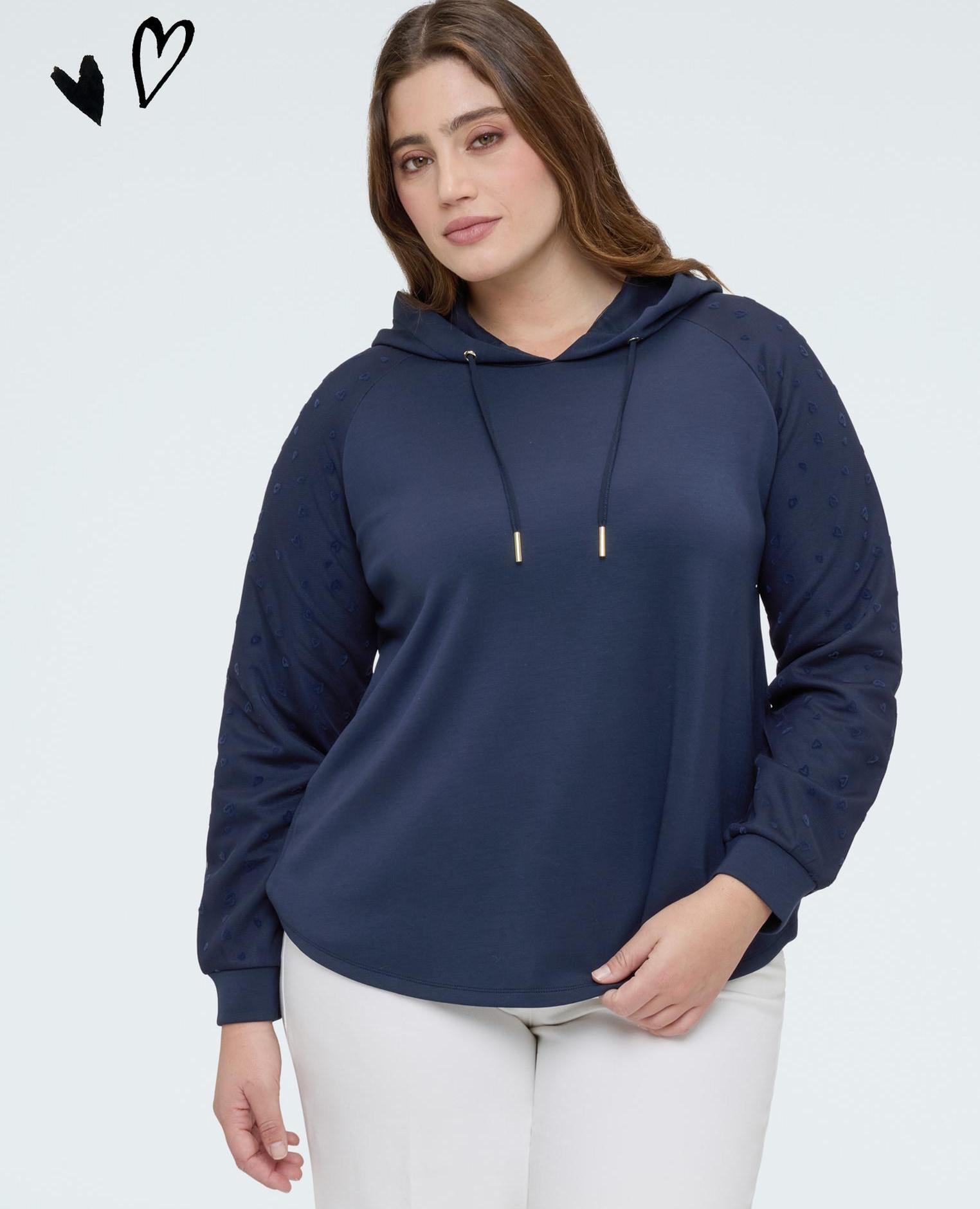 Sudadera de mujer con capucha con mangas de corazones mangas con corazoncitos plumetis - Fiorella Rubino - Azul Azul-1