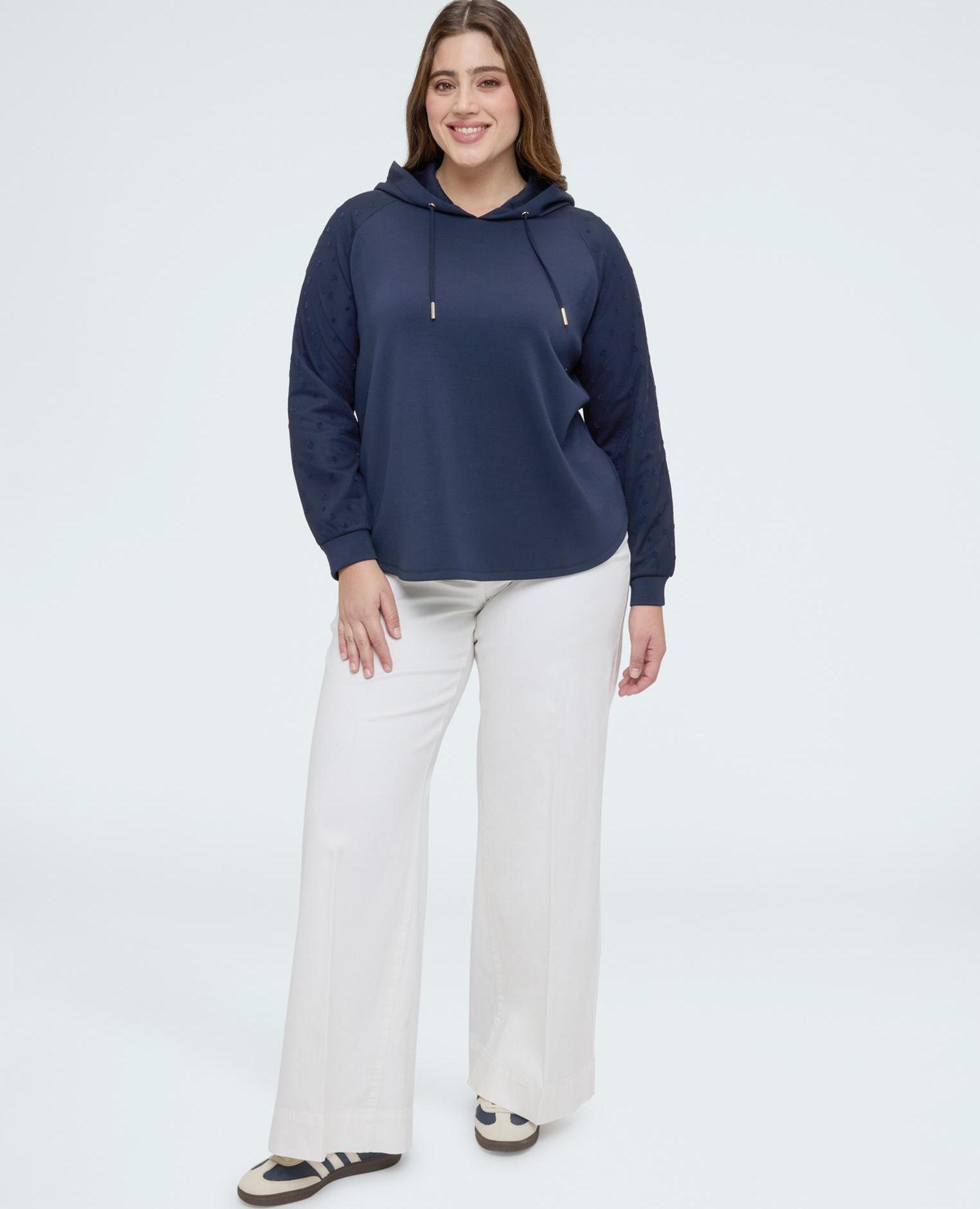 Sudadera de mujer con capucha con mangas de corazones mangas con corazoncitos plumetis - Fiorella Rubino - Azul Azul-3