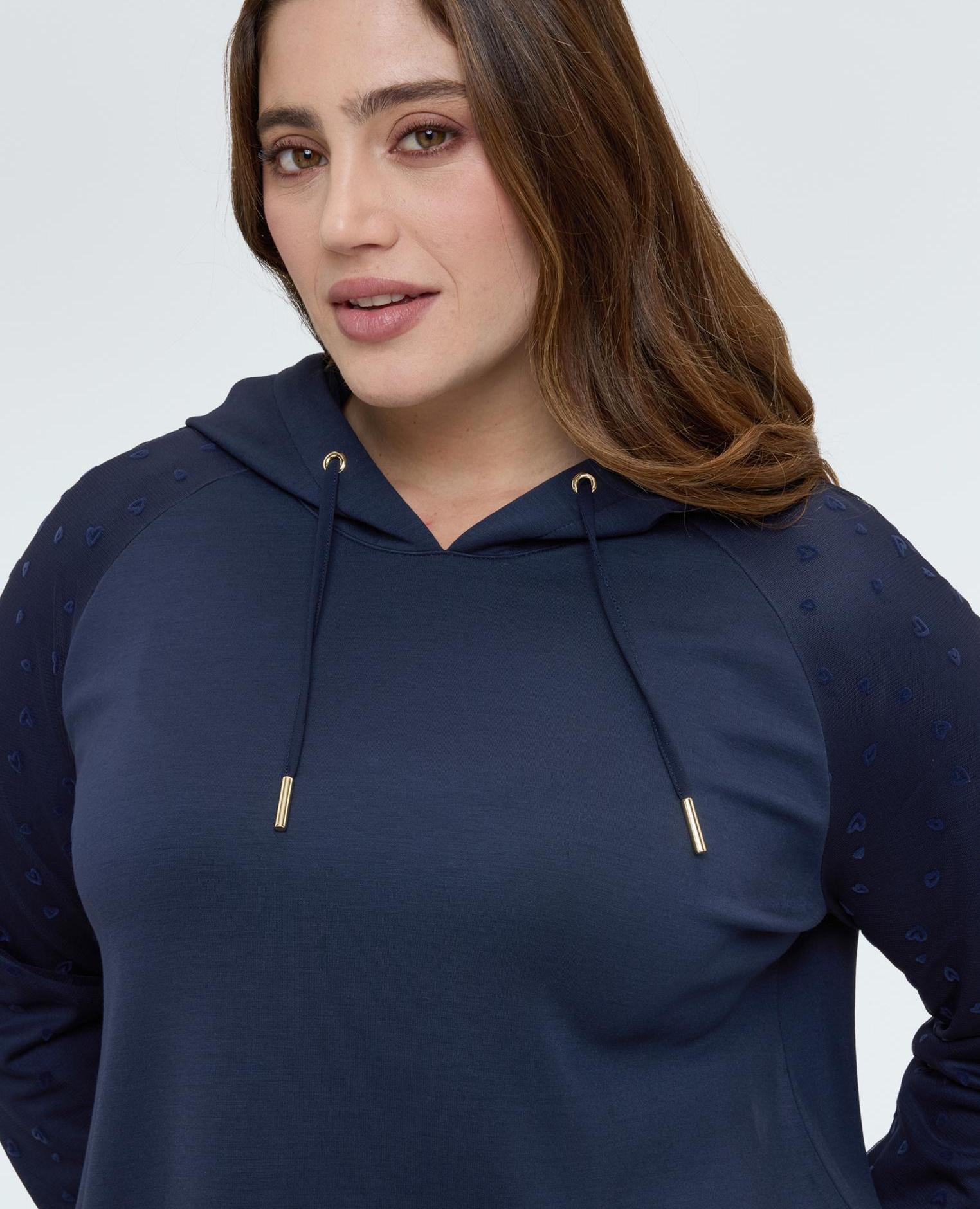 Sudadera de mujer con capucha con mangas de corazones mangas con corazoncitos plumetis - Fiorella Rubino - Azul Azul-4