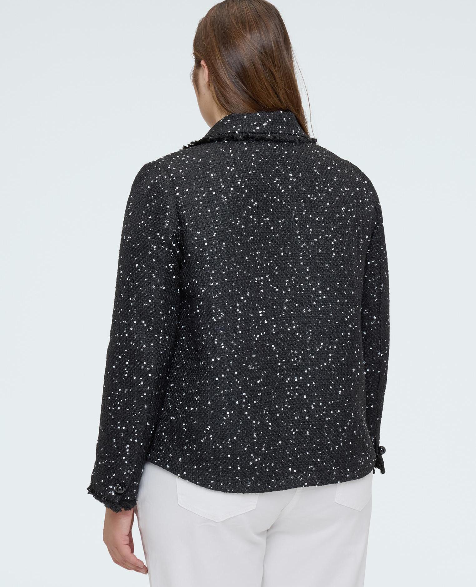 Chaqueta de mujer con lentejuelas y detalles deshilachados - Fiorella Rubino - Negro Negro-2