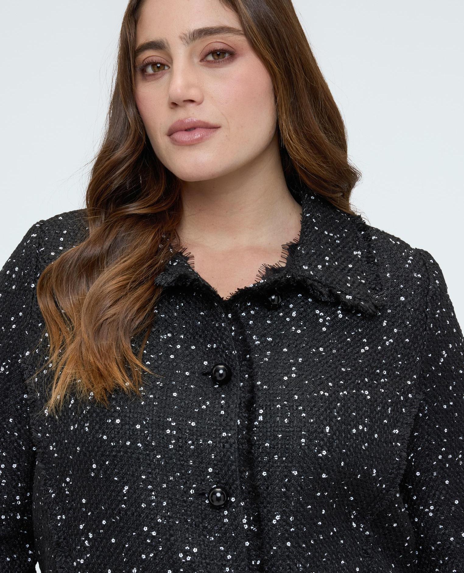 Chaqueta de mujer con lentejuelas y detalles deshilachados - Fiorella Rubino - Negro Negro-3