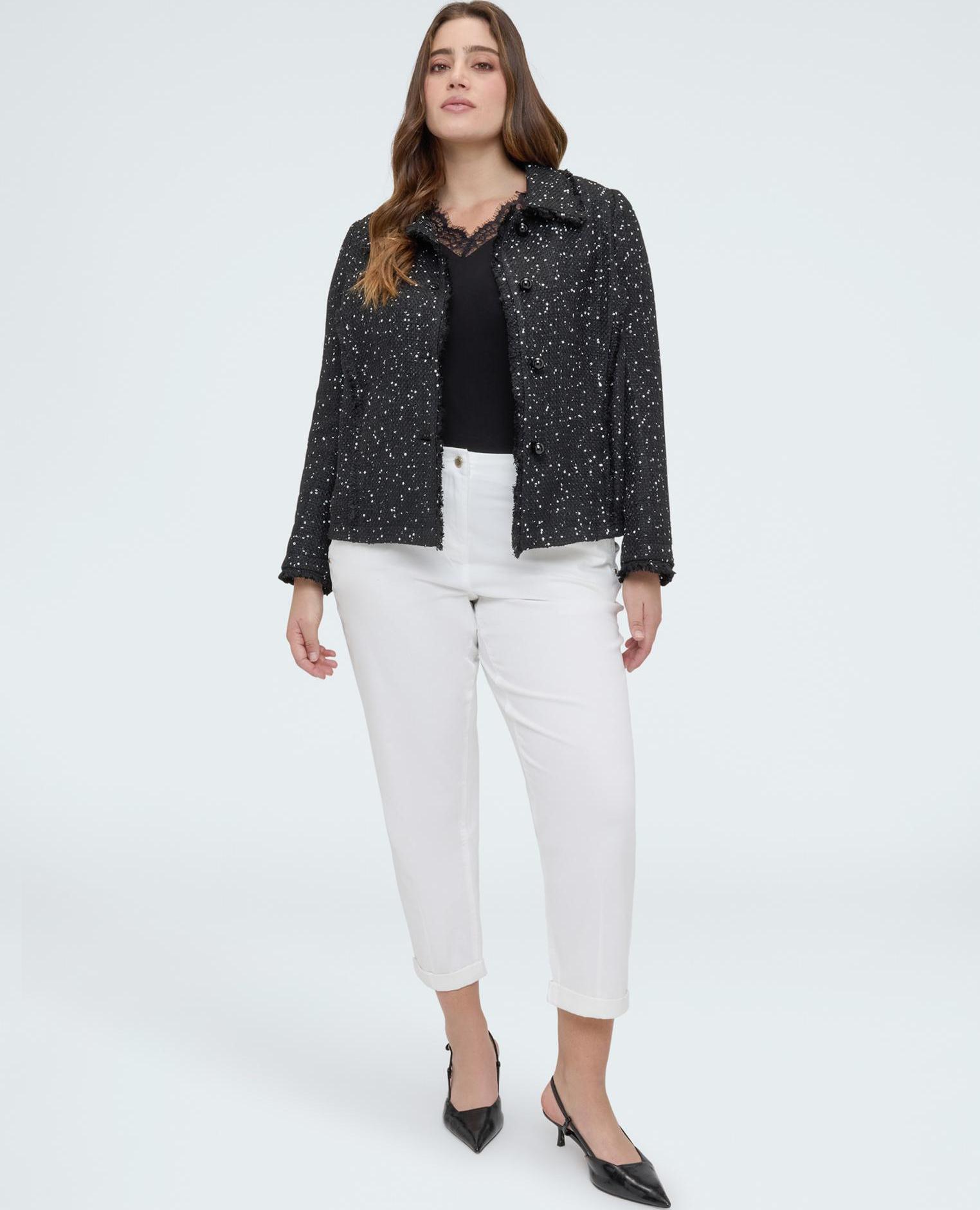 Chaqueta de mujer con lentejuelas y detalles deshilachados - Fiorella Rubino - Negro Negro-4