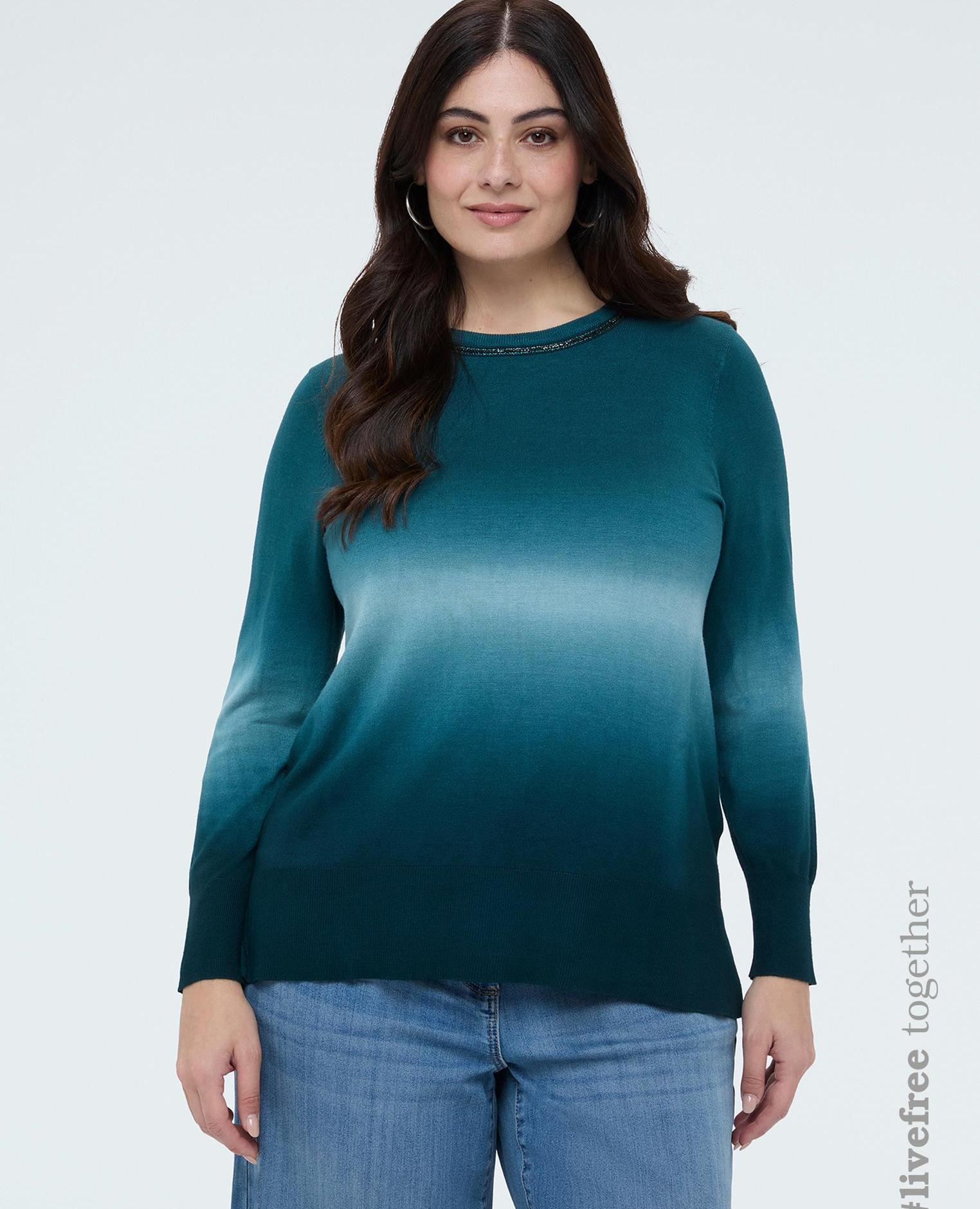 Jersey de mujer cuello redondo con degradado mangas largas - Fiorella Rubino - Turquesa Turquesa-1