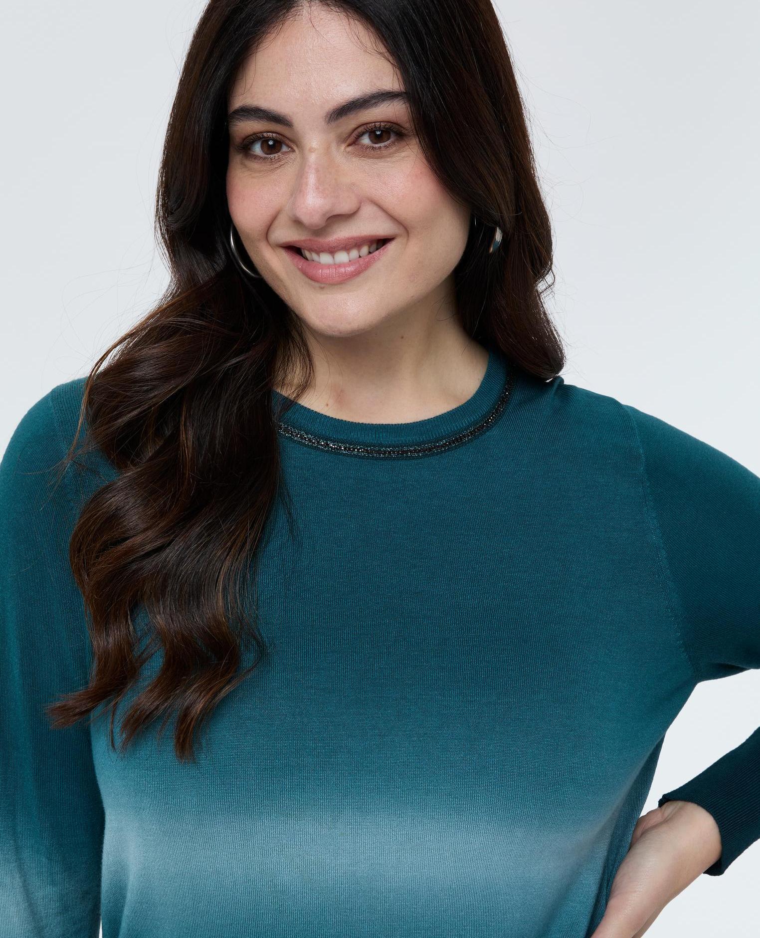 Jersey de mujer cuello redondo con degradado mangas largas - Fiorella Rubino - Turquesa Turquesa-3