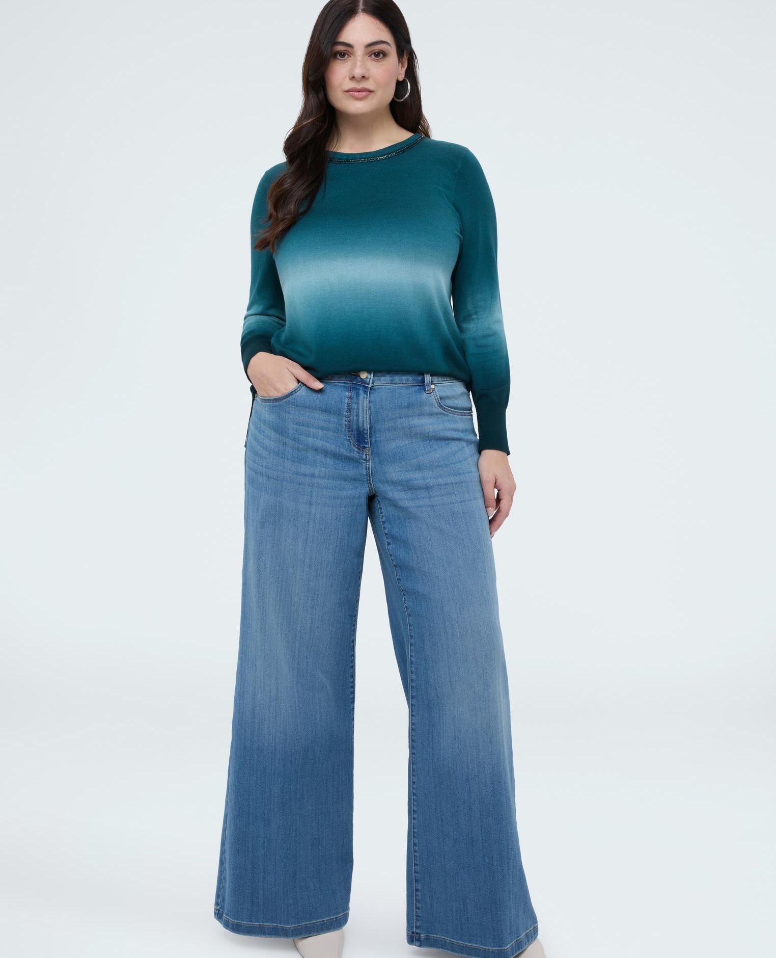 Jersey de mujer cuello redondo con degradado mangas largas - Fiorella Rubino - Turquesa Turquesa-4