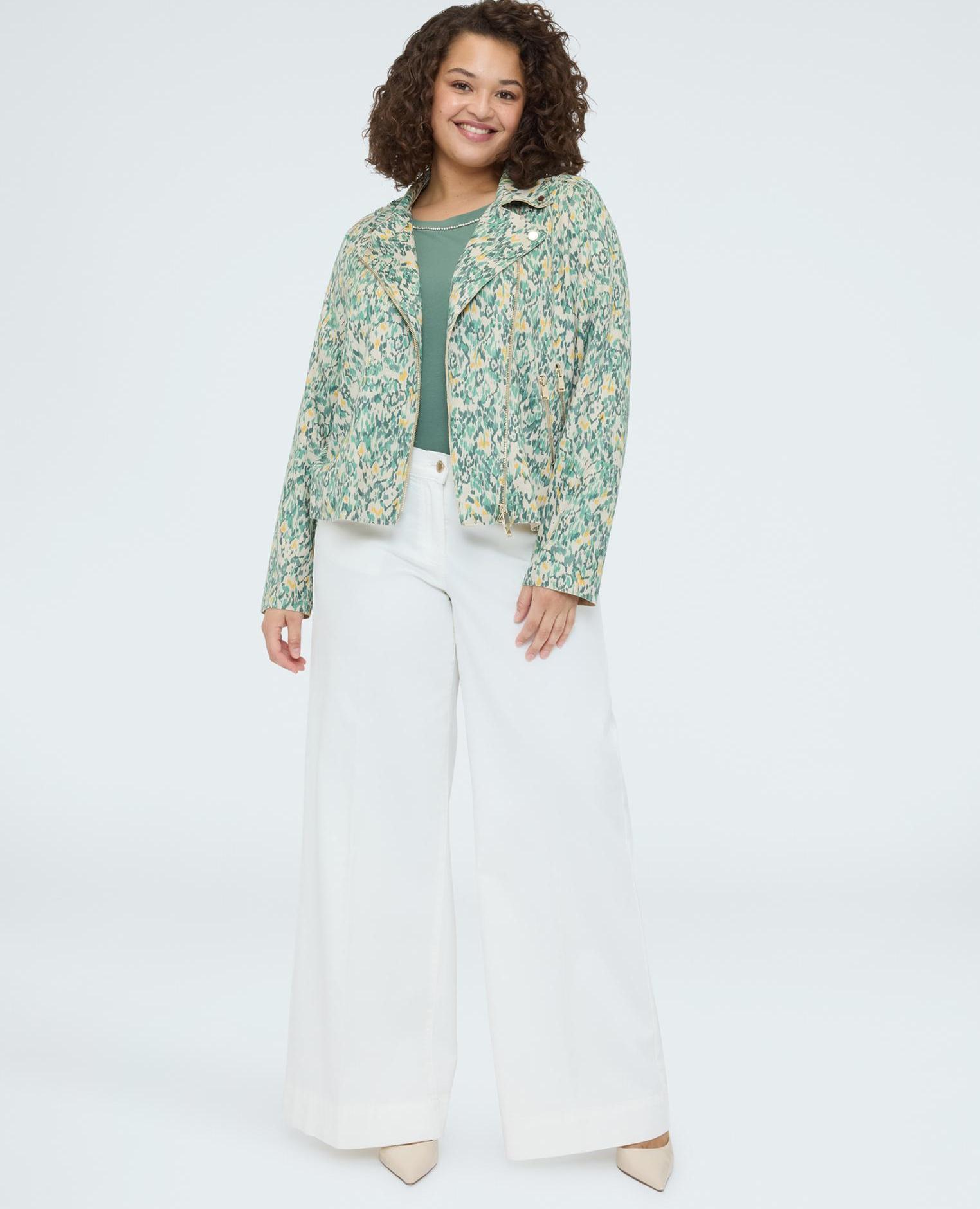 Chaqueta de mujer biker en tejido soft touch estampado - Fiorella Rubino - Verde Verde-3