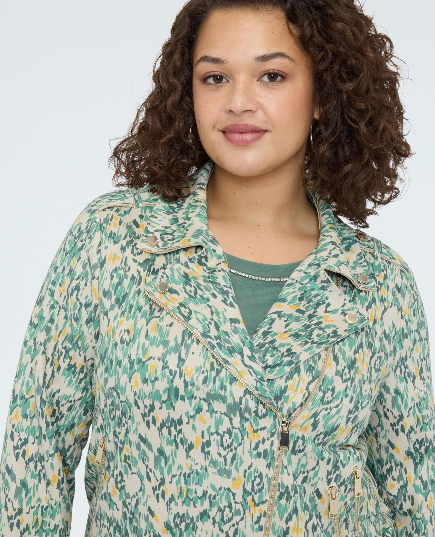 Chaqueta de mujer biker en tejido soft touch estampado - Fiorella Rubino - Verde Verde-4