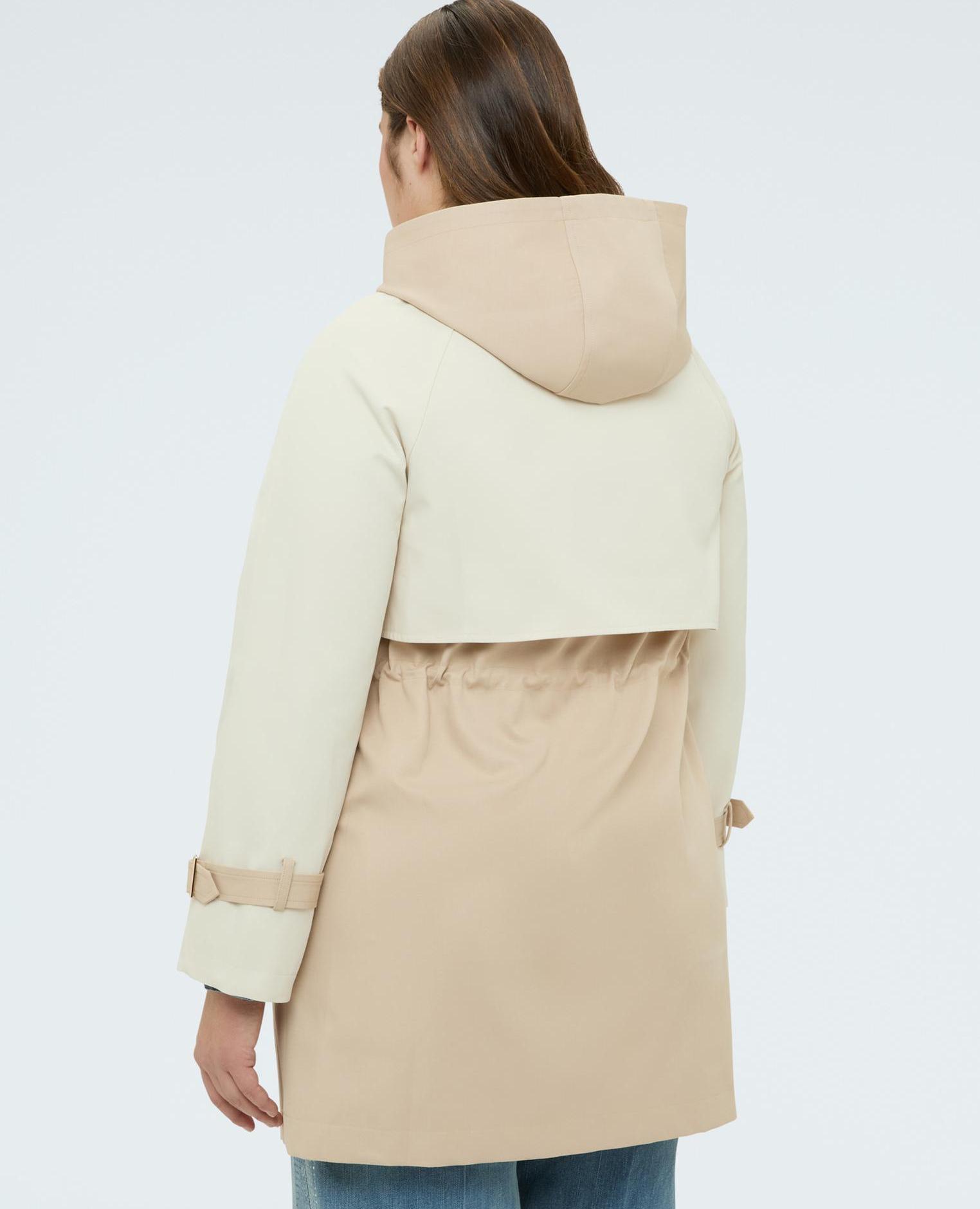 Trenca de mujer bicolor con capucha cierre con cremallera y botones cordón ajustable en la cintura - Fiorella Rubino - Beige Beige-2
