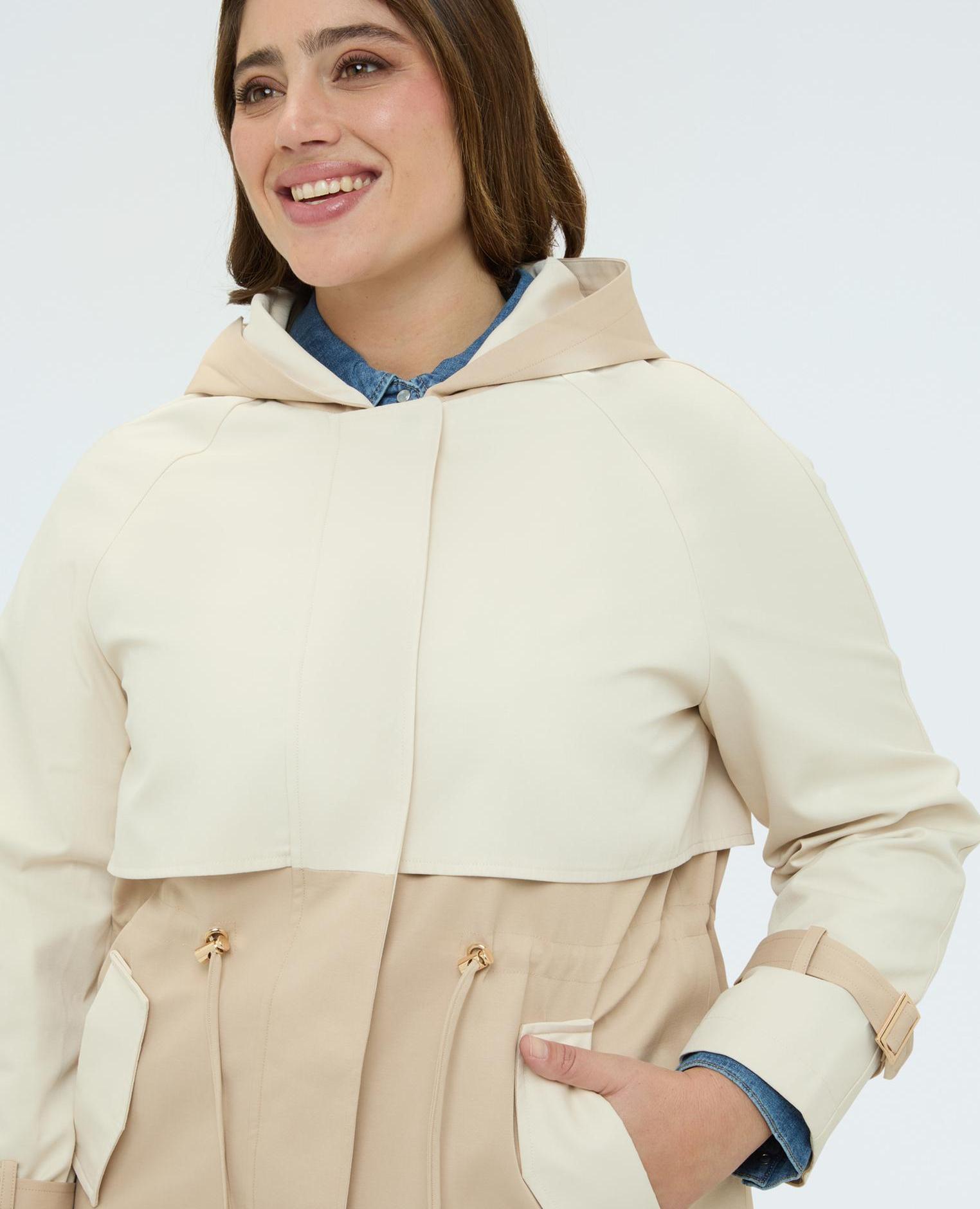 Trenca de mujer bicolor con capucha cierre con cremallera y botones cordón ajustable en la cintura - Fiorella Rubino - Beige Beige-4