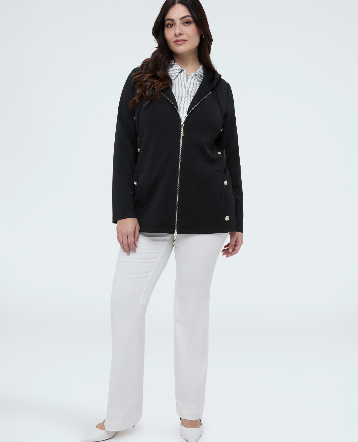Sudadera de mujer con cremallera y capucha cierre frontal con cremallera de doble cursor - Fiorella Rubino - Negro Negro-1