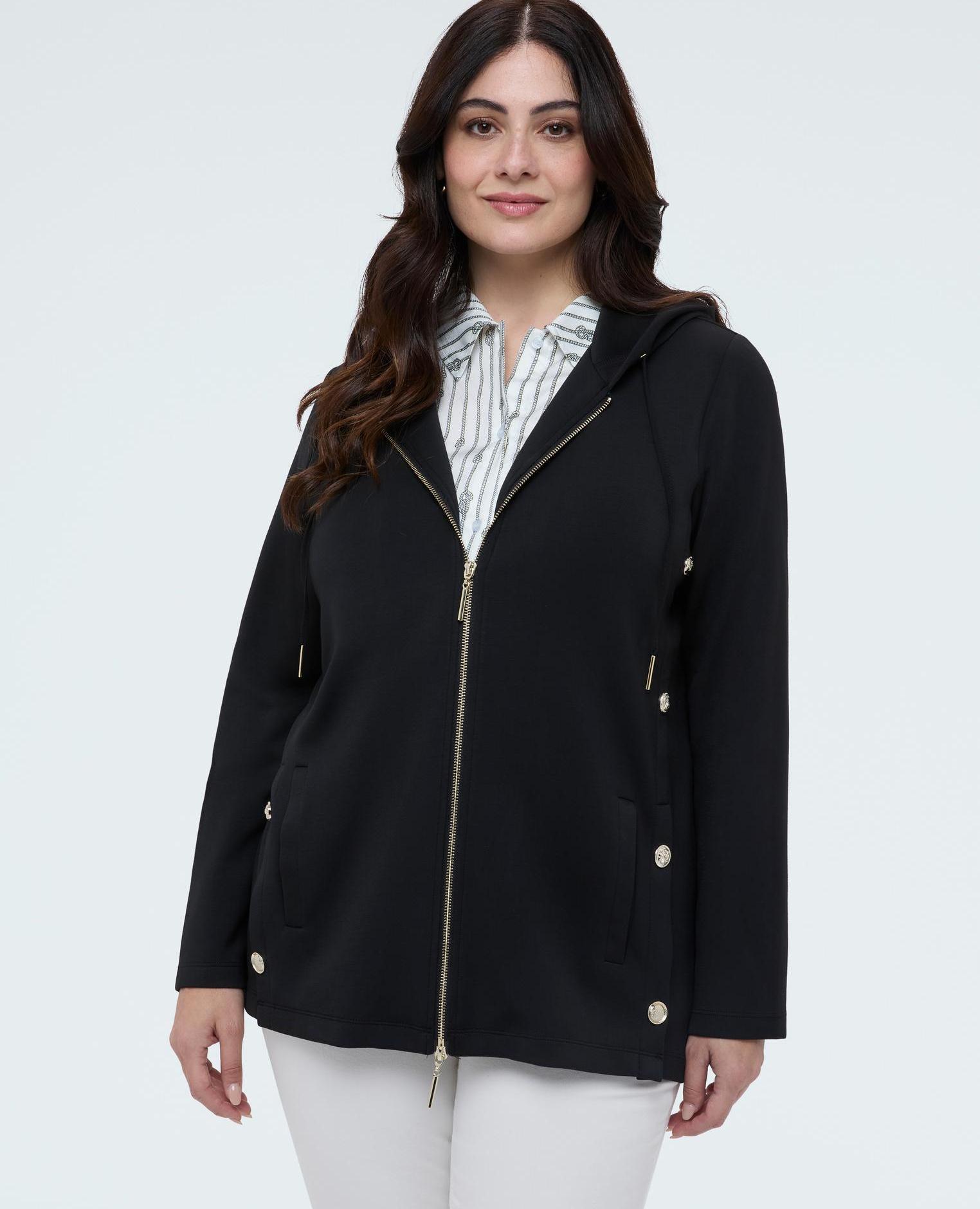 Sudadera de mujer con cremallera y capucha cierre frontal con cremallera de doble cursor - Fiorella Rubino - Negro Negro-3