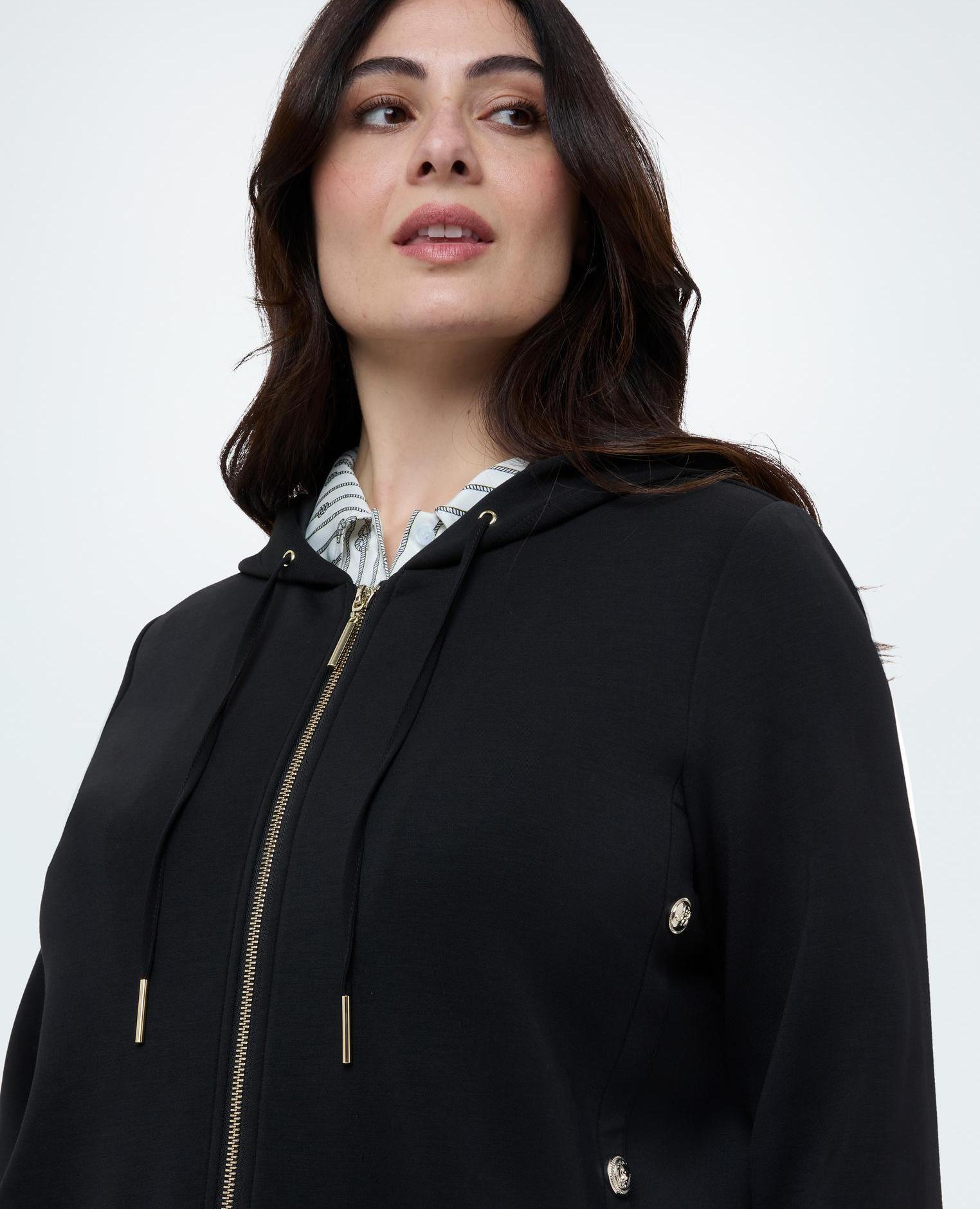 Sudadera de mujer con cremallera y capucha cierre frontal con cremallera de doble cursor - Fiorella Rubino - Negro Negro-4