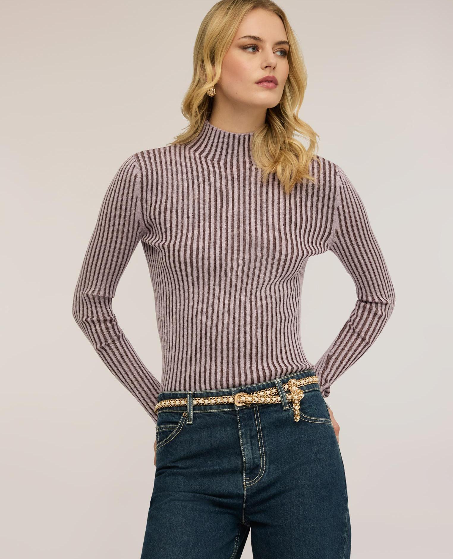Motivi - Jersey de mujer de cuello alto de canalé vanisé ajuste entallado.