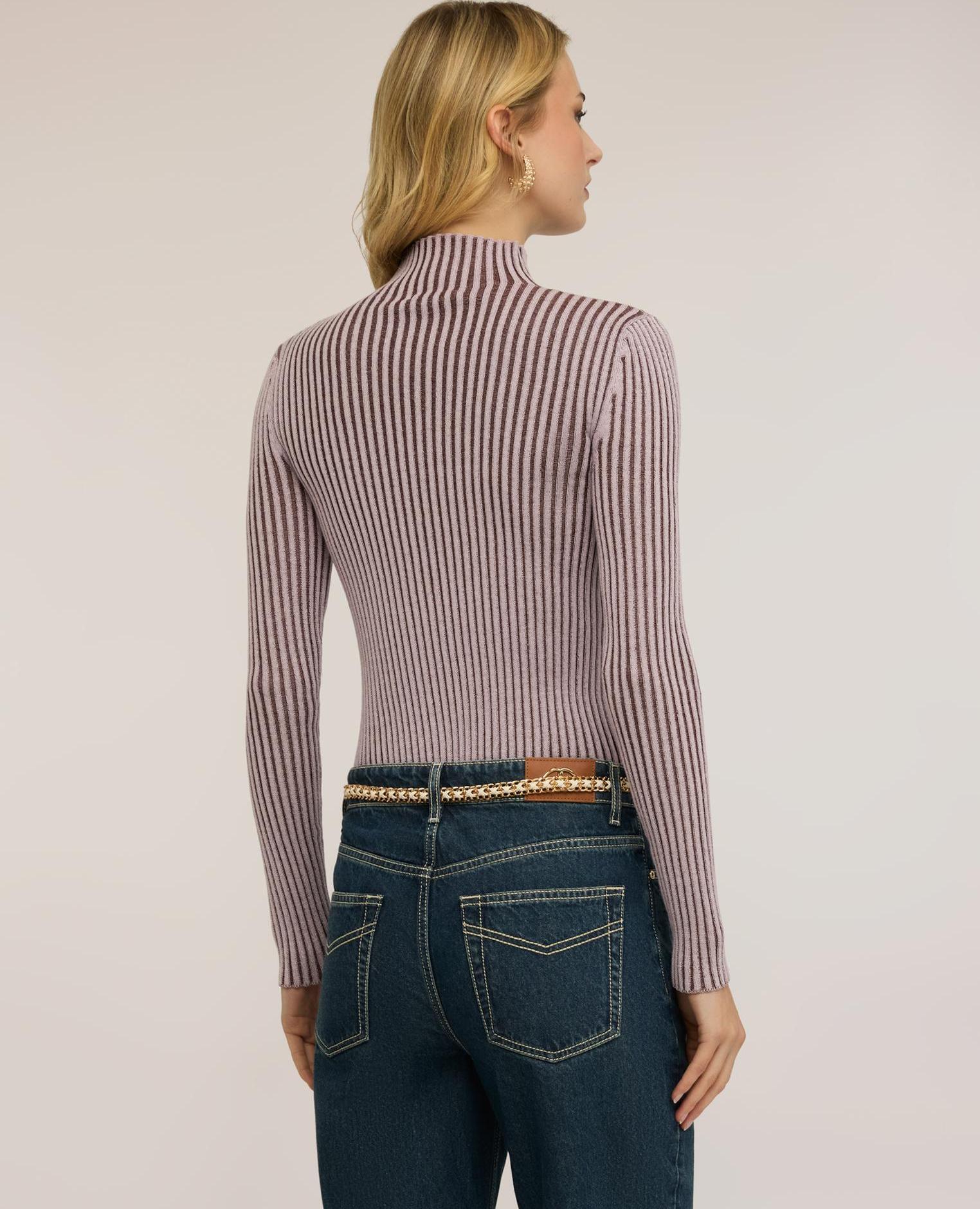 Jersey de mujer de cuello alto de canalé vanisé ajuste entallado - Motivi - Morado Morado-2