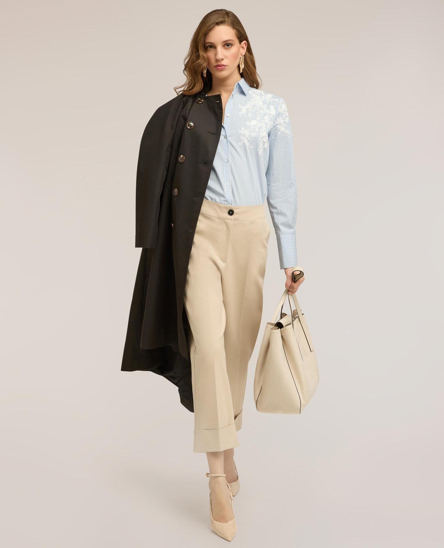 Motivi - Pantalones de mujer wide en tejido técnico mezcla de algodón cierre frontal con botón y cremallera bolsillos laterales.