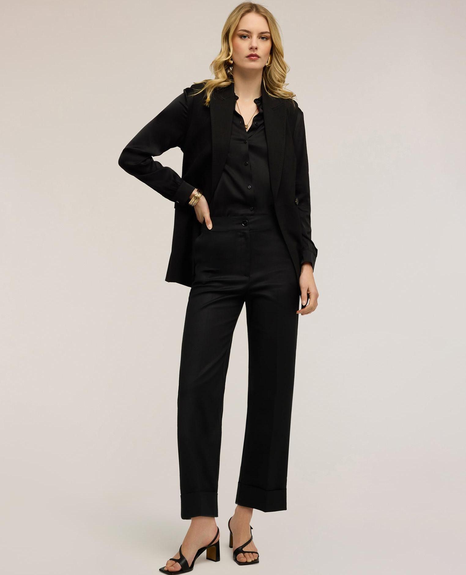 Pantalones de mujer anchos en tejido técnico mezcla de algodón - Motivi - Negro Negro-1