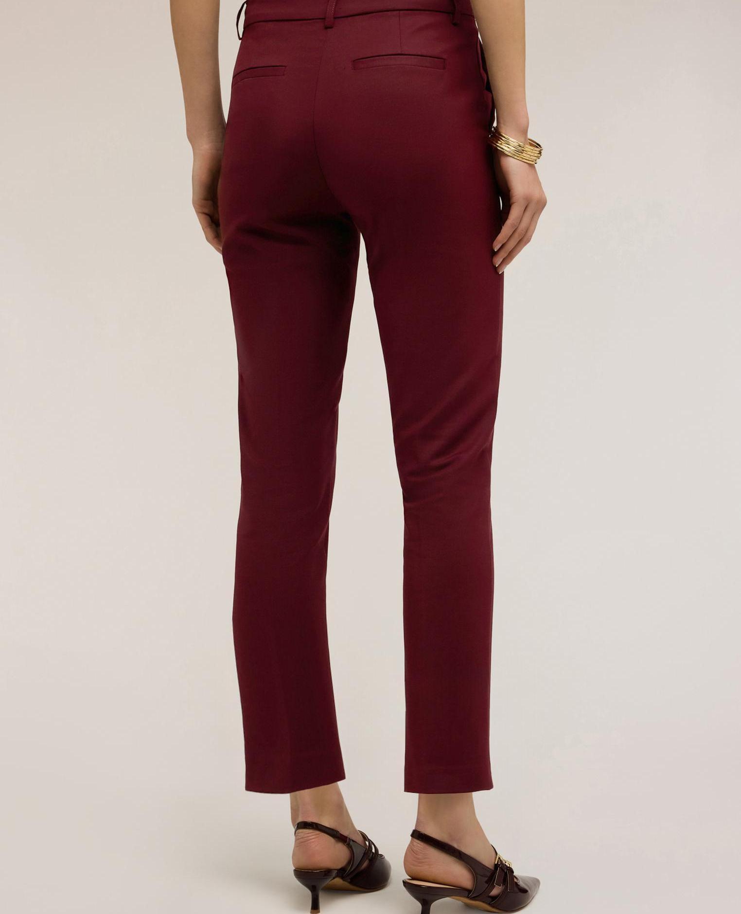 Pantalones de mujer rectos mezcla algodón viscosa cierre frontal con corchete y cremallera - Motivi - Burdeos Burdeos-2
