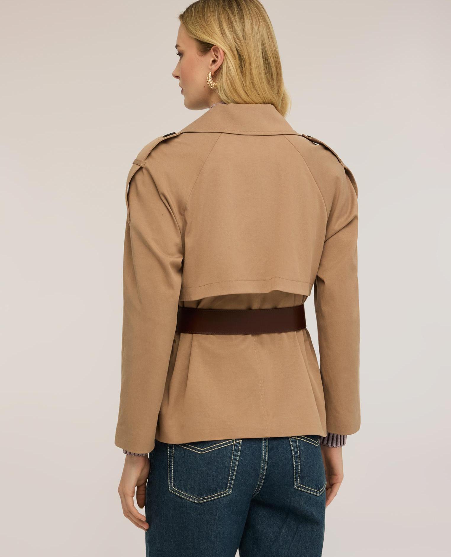 Chaqueta de mujer corta con cinturón ajuste regular - Motivi - Beige Beige-2