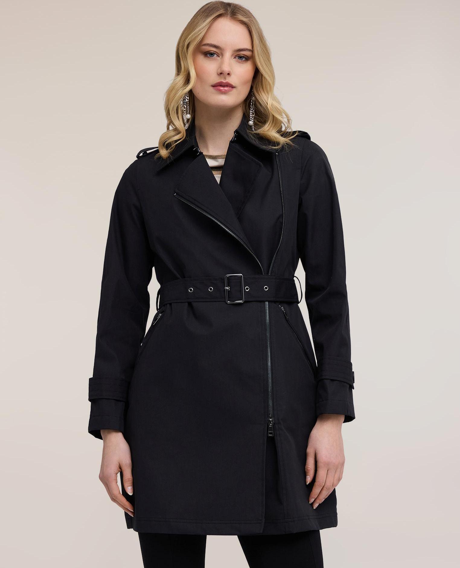 Trench de mujer de gabardina con cierre asimétrico longitud media cierre asimétrico con cremallera - Motivi - Negro Negro-1