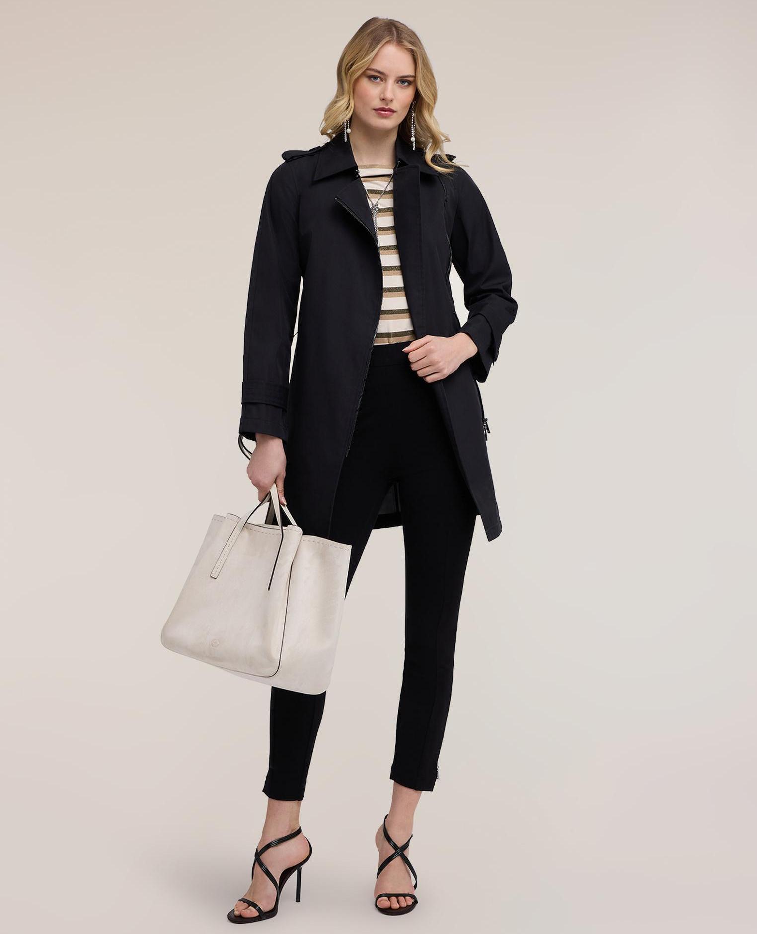 Trench de mujer de gabardina con cierre asimétrico longitud media cierre asimétrico con cremallera - Motivi - Negro Negro-3