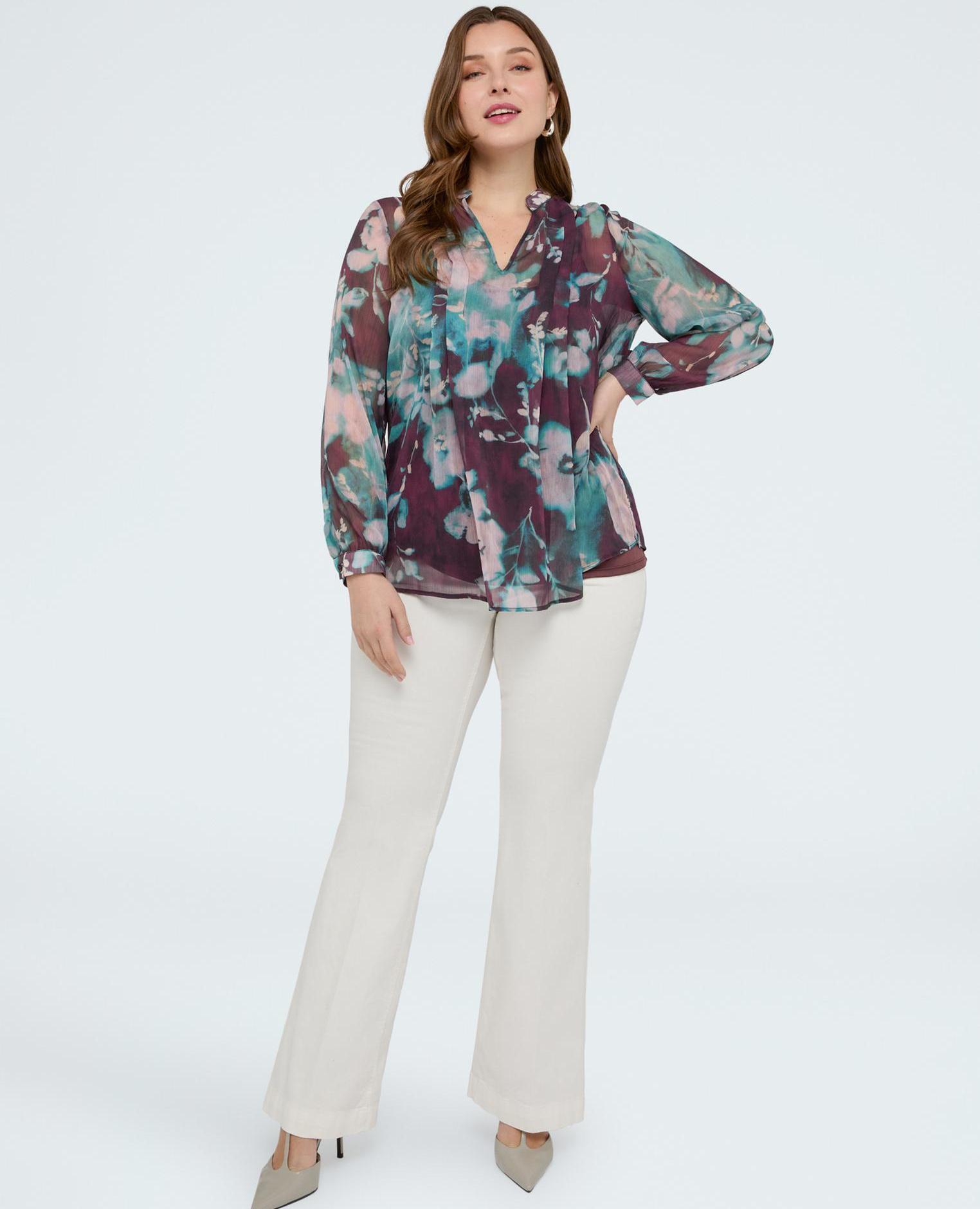 Blusa de mujer estampado floral en crepón semitransparente - Fiorella Rubino - Burdeos Burdeos-1
